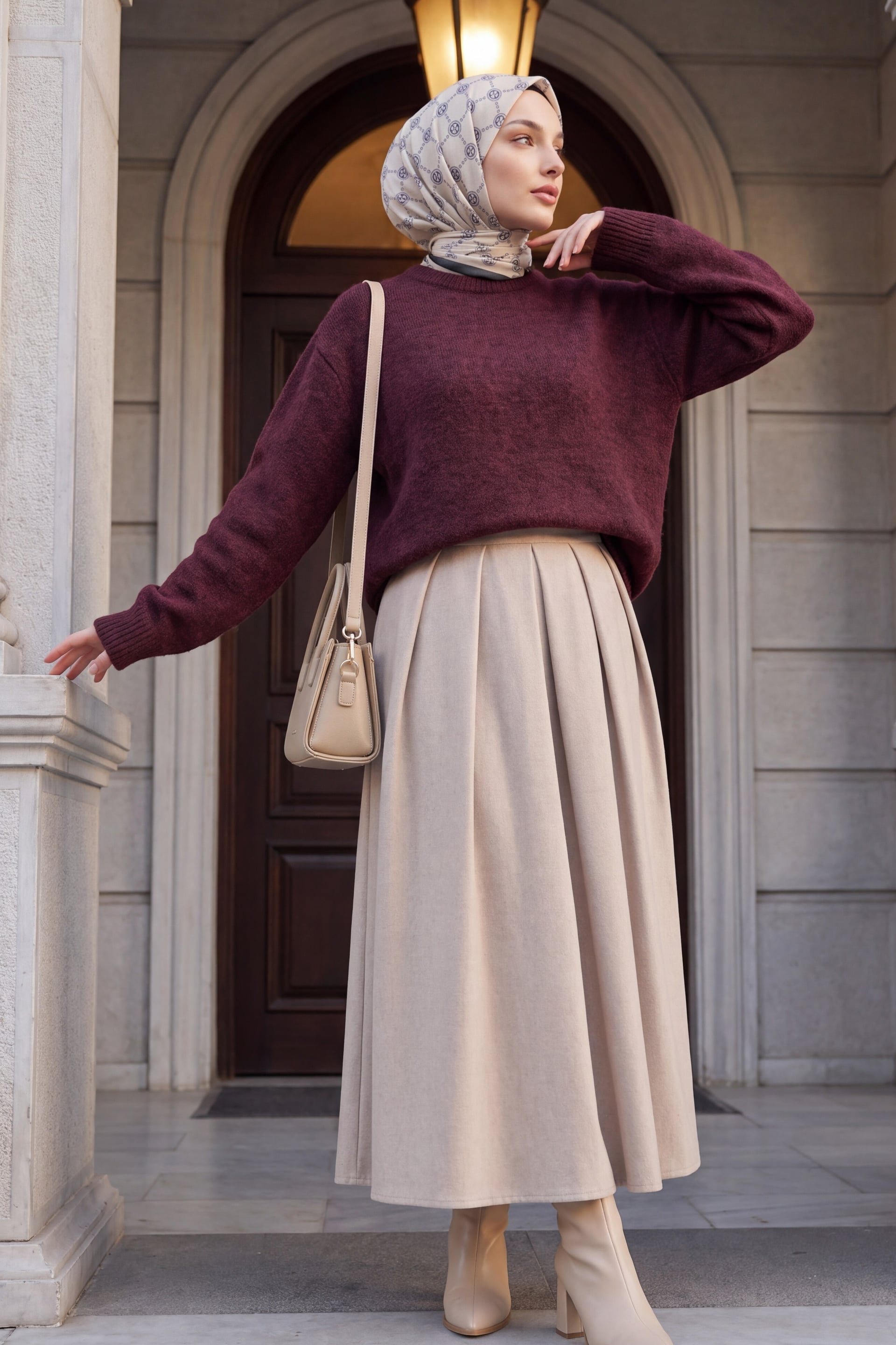 Women's Burgundy Tulle Detail Oversize Knit Sweater - Bigdart - by Peralane - photo 3