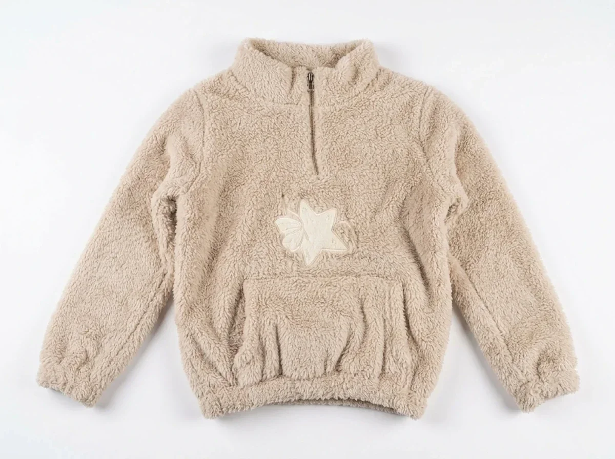Girls' Quarter-Zip Welsoft Fleece Sweatshirt with Star Applique - Beige - Mensis - by Peralane