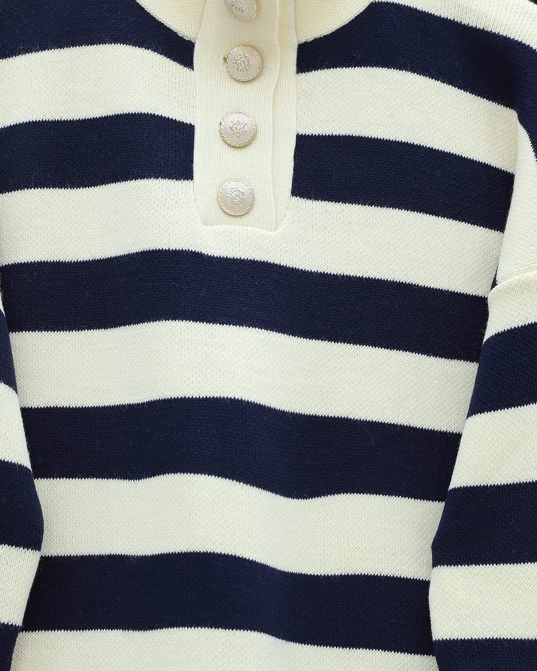 Half Turtleneck Buttoned Thick Striped Knit Lounge Set - Navy Blue - Podyumplus - by Peralane - photo 3