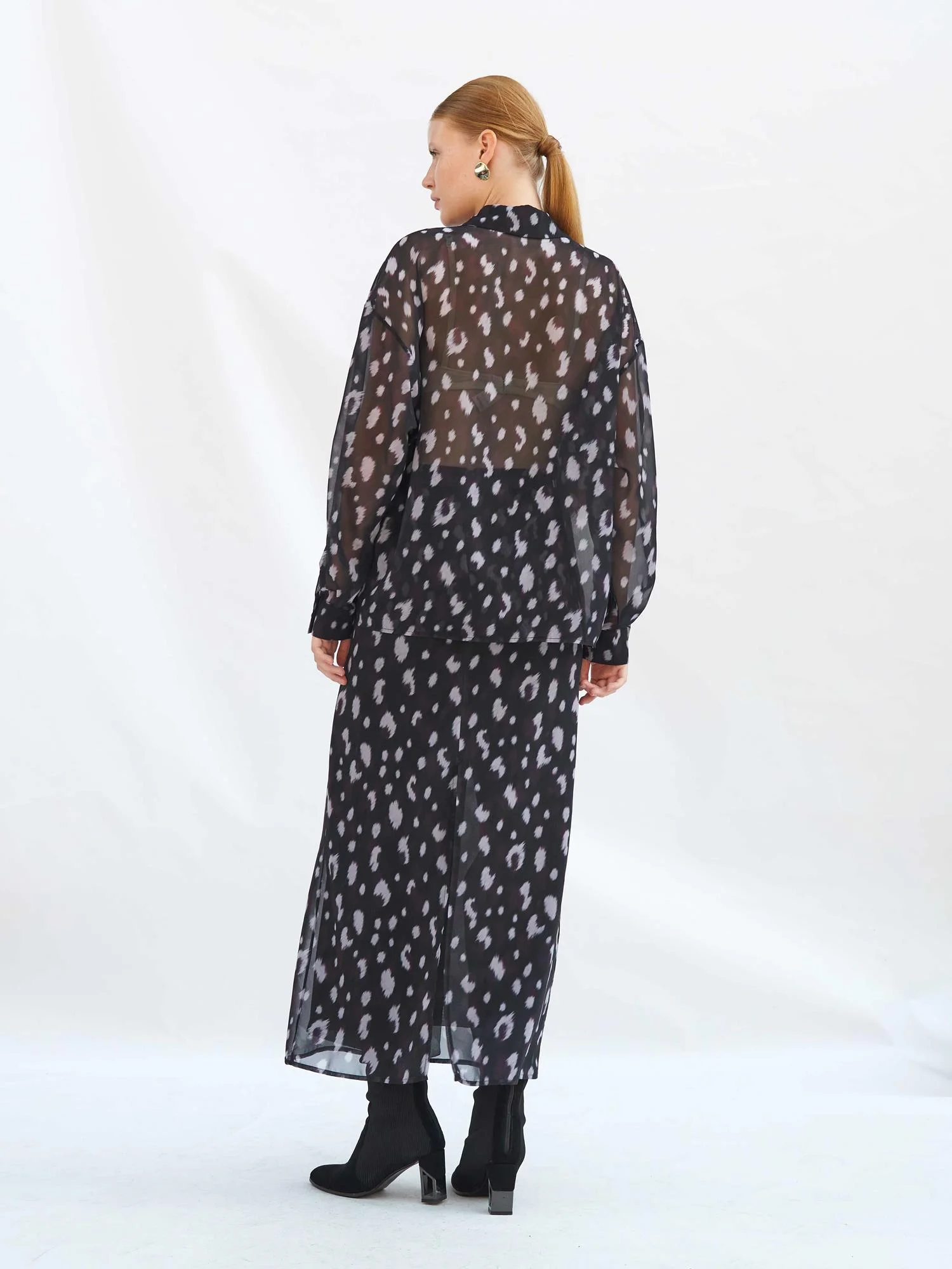 Sheer Black Abstract Spot Print Blouse with Collar - Lefon - by Peralane - photo 3