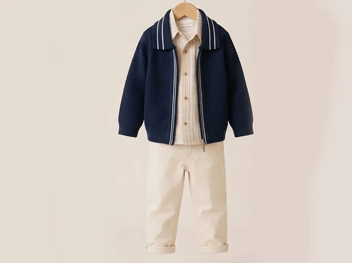Boys' Knit Cardigan, Shirt and Trousers Set - Navy - Canoz - by Peralane