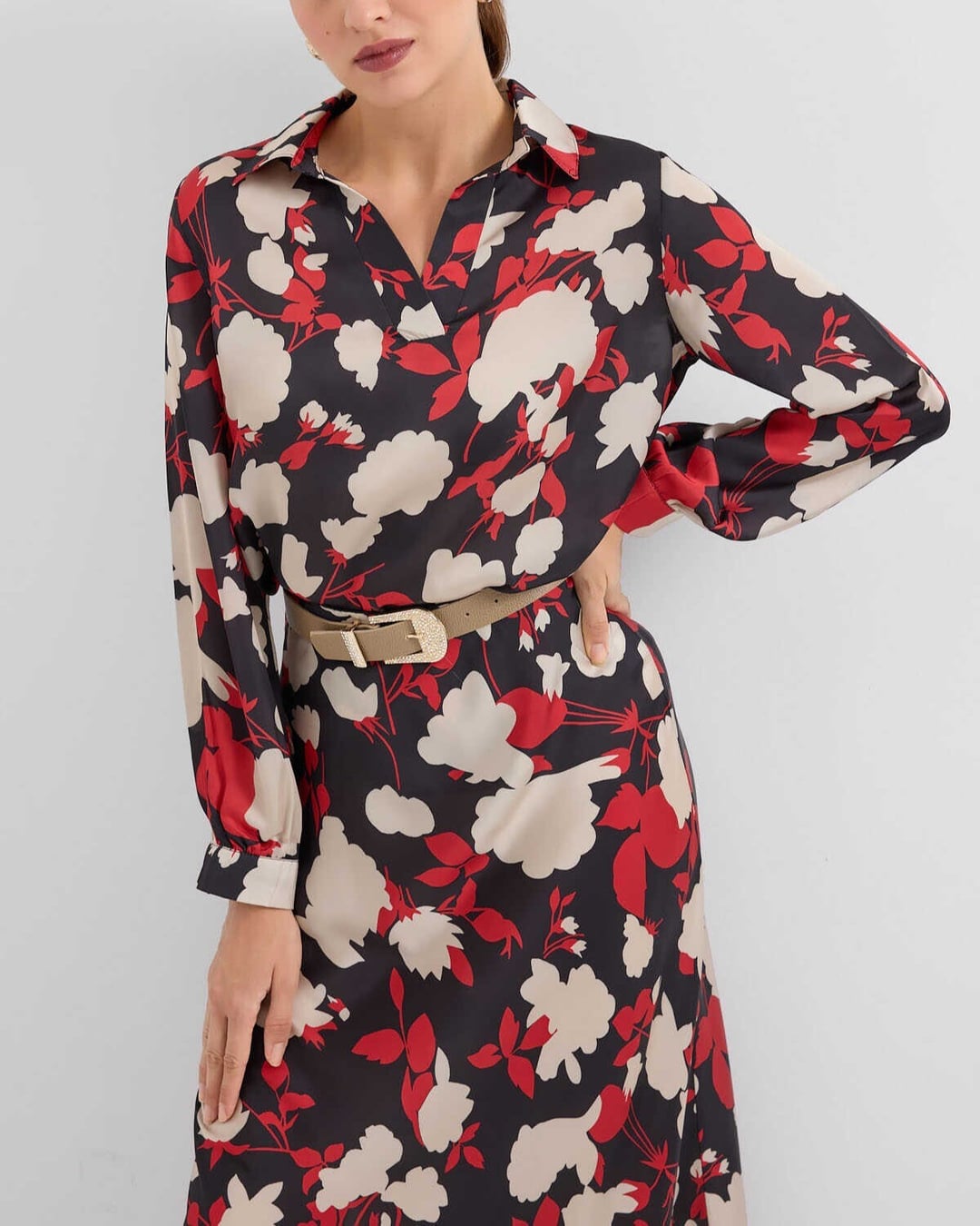 Patterned Satin Co-ord Set - Beige - Bigdart - by Peralane - photo 4