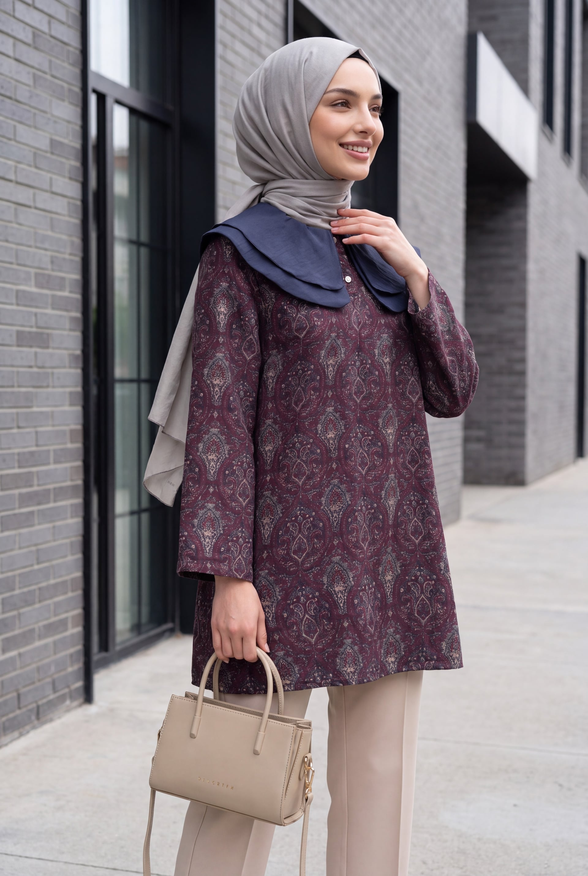 Plum Quilted Tunic with Apron Collar and Half Button Placket - Podyumplus - by Peralane - photo 2
