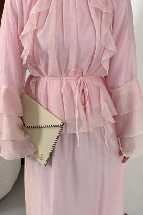 Front Ruffled Spanish Sleeve Lined Laced Skirt Cupra Set - Powder - Podyumplus - by Peralane - photo 8