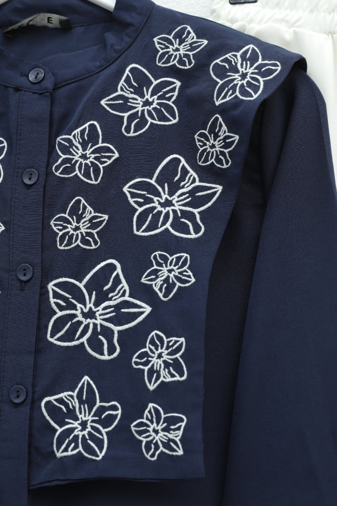 Navy Blue Plastron Detail Embroidered Poplin Blouse - Podyumplus - by Peralane - photo 7