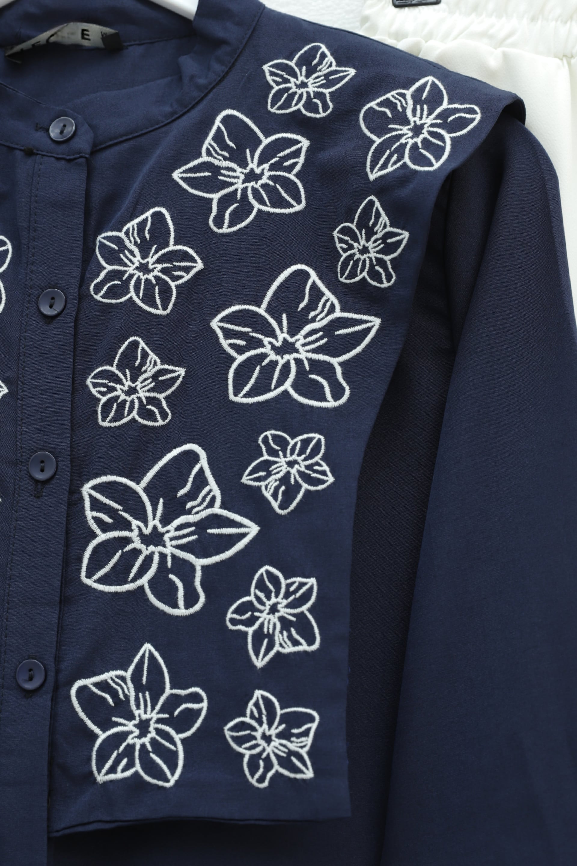 Navy Blue Plastron Detail Embroidered Poplin Blouse - Podyumplus - by Peralane - photo 7