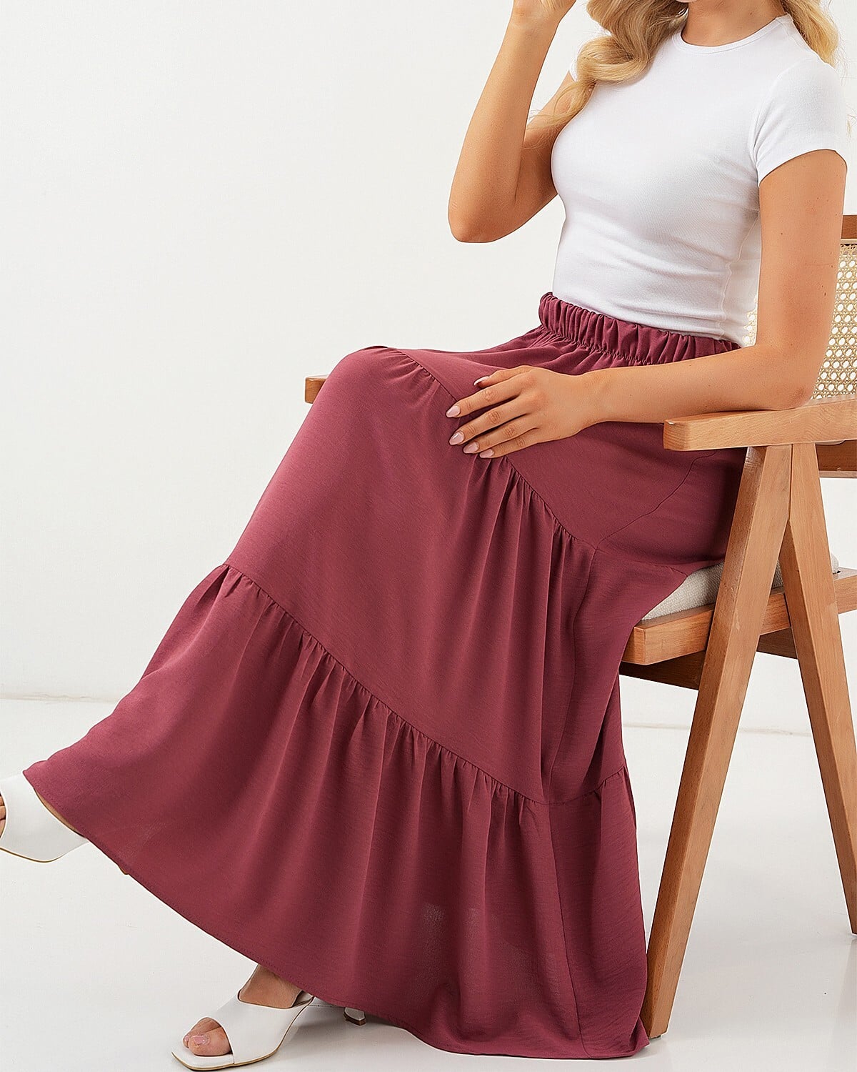 Women's Long Tiered Skirt in Dusty Rose - Bigdart - by Peralane - photo 3