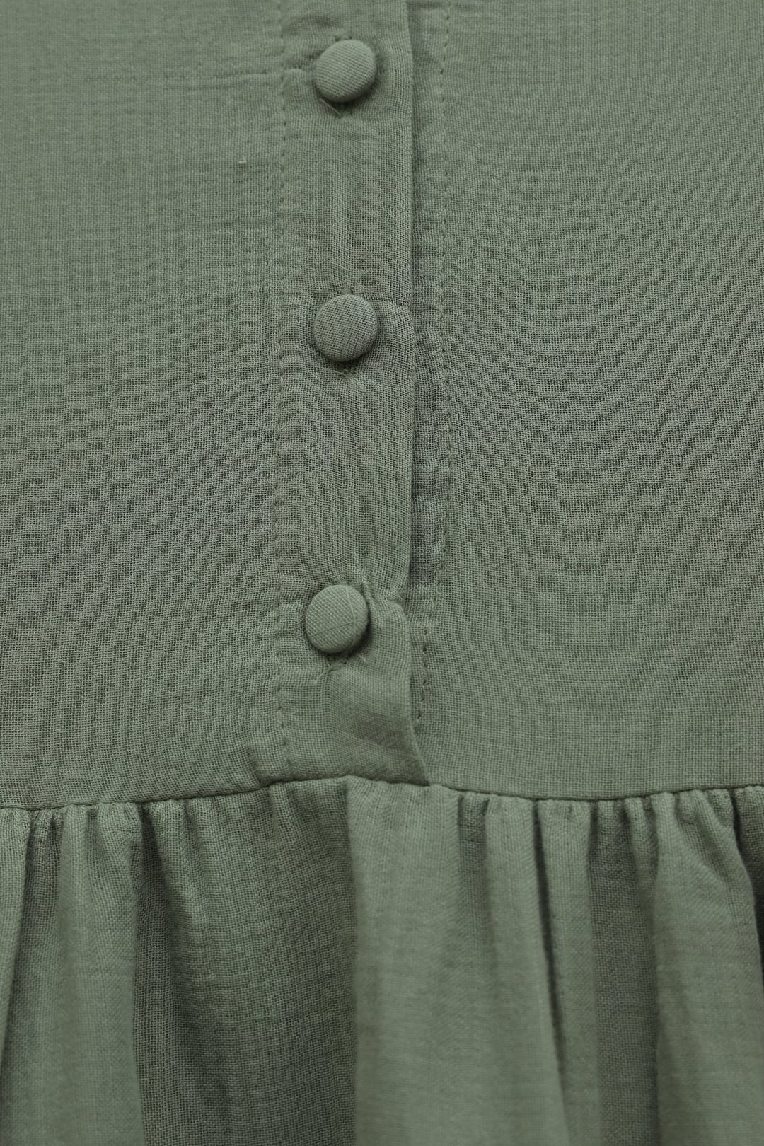 Half Button Long Sleeve Drawstring Waist Muslin Dress - Olive Green - Podyumplus - by Peralane - photo 6