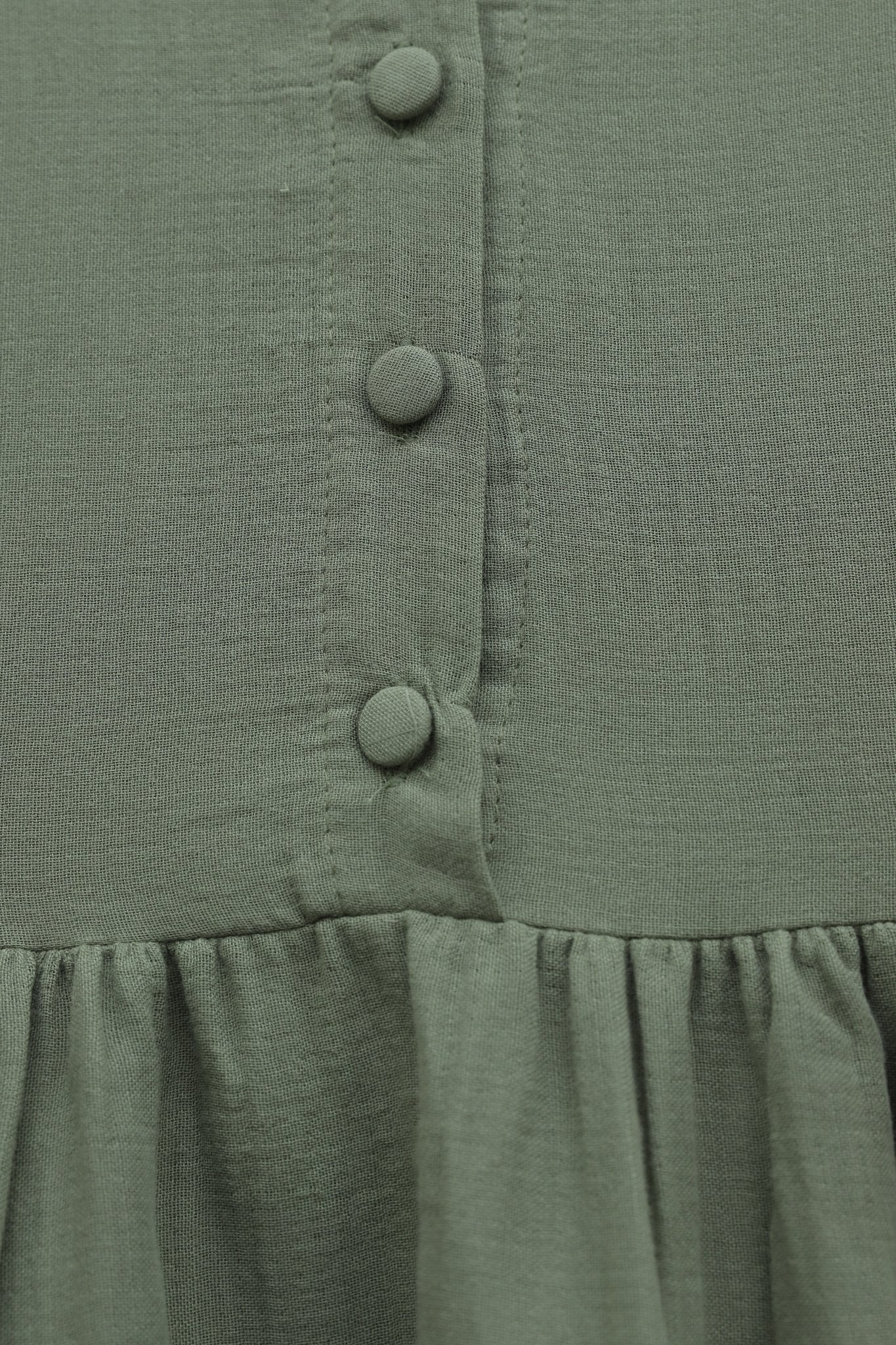 Half Button Long Sleeve Drawstring Waist Muslin Dress - Olive Green - Podyumplus - by Peralane - photo 6