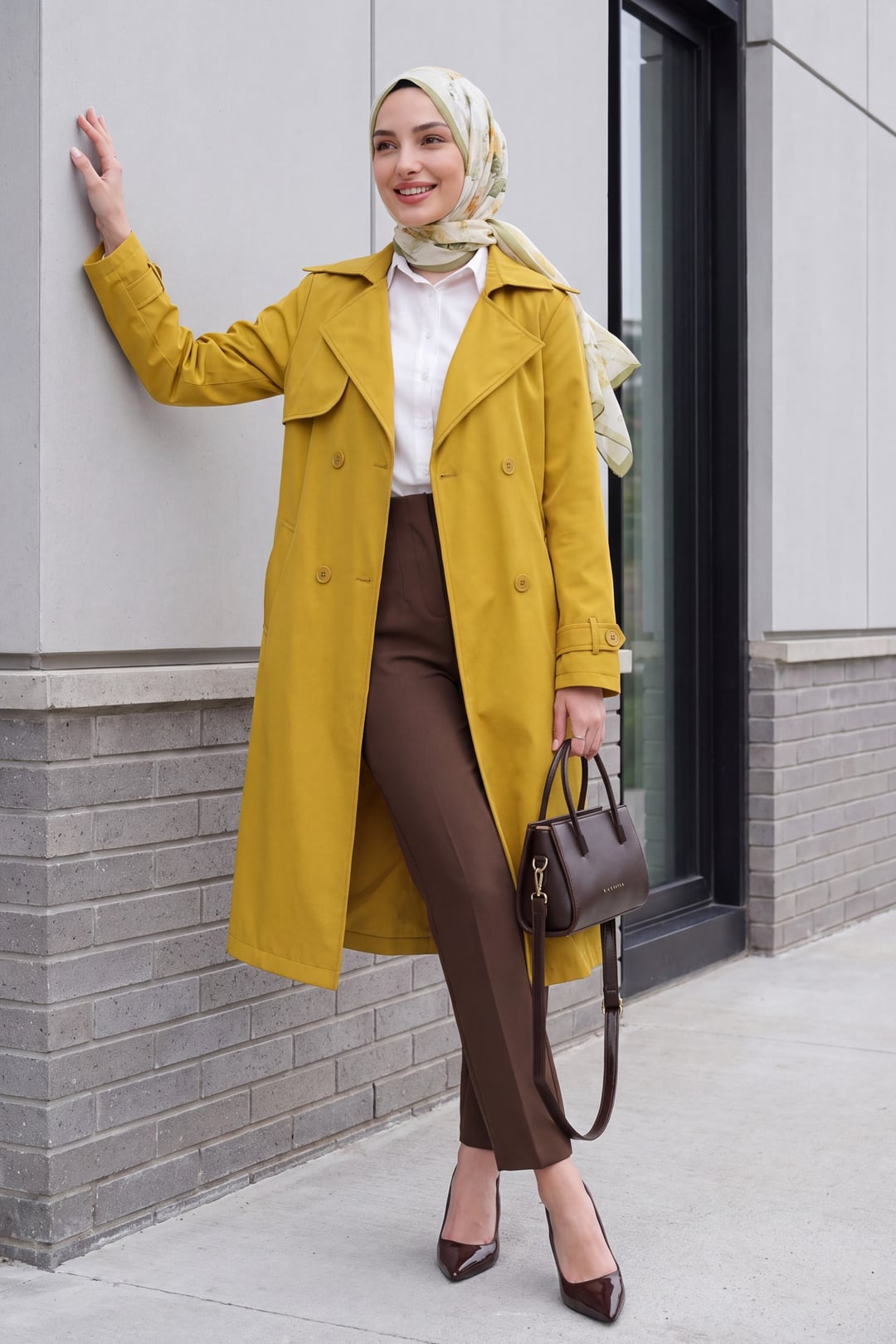 Women's Double-Breasted Trench Coat - Mustard Yellow - Bigdart - by Peralane - photo 2