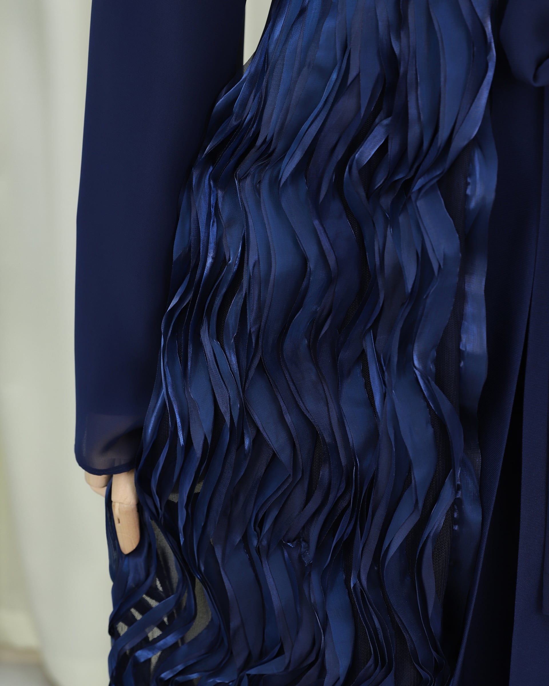 Navy Blue Tulle Detail Belted Layered Skirt Abaya Set - Podyumplus - by Peralane - photo 6