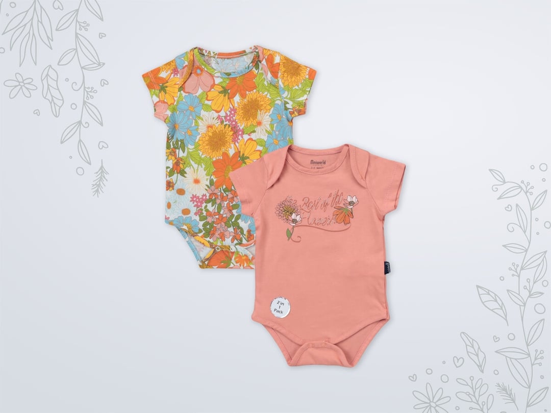 Girls Baby Cotton 2-Piece Bodysuit Set with Floral Print - Miniworld - by Peralane
