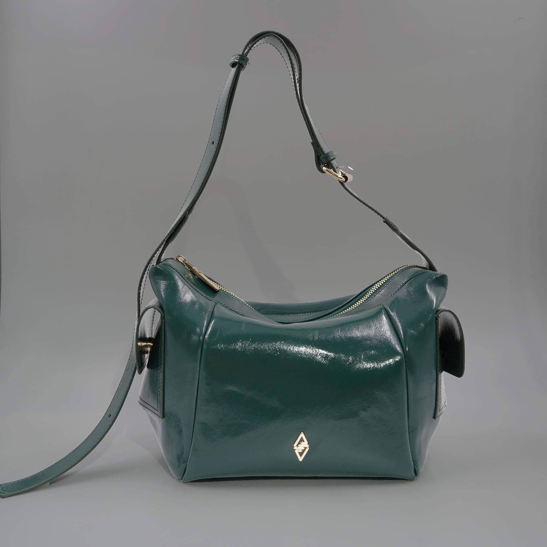 Martina Green Crinkled Patent Leather Women's Shoulder and Crossbody Bag 2317 - Aron Atelier - by Peralane - photo 3