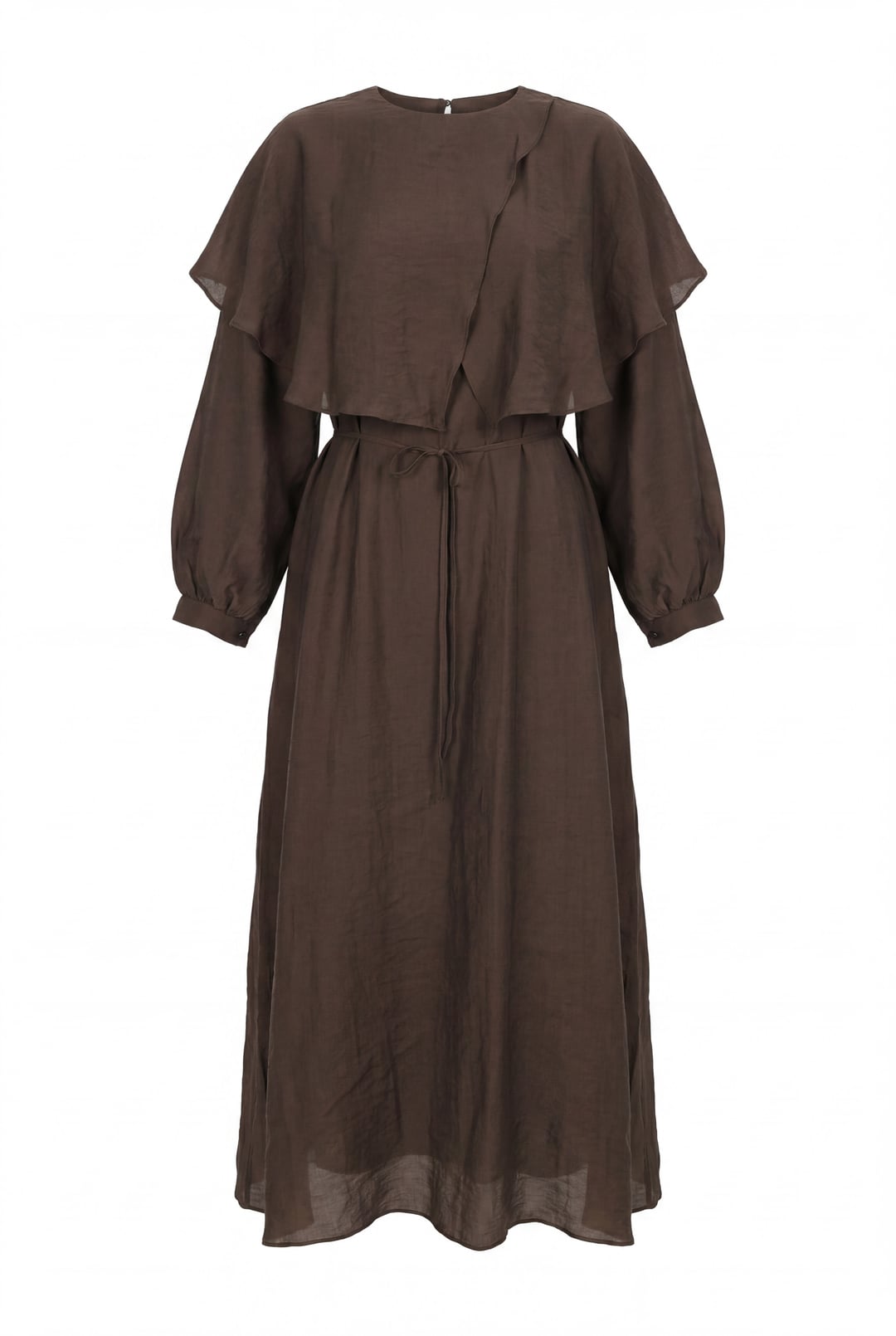 Cape Collar Lined Belted Tulle Modal Dress - Brown - Podyumplus - by Peralane - photo 5