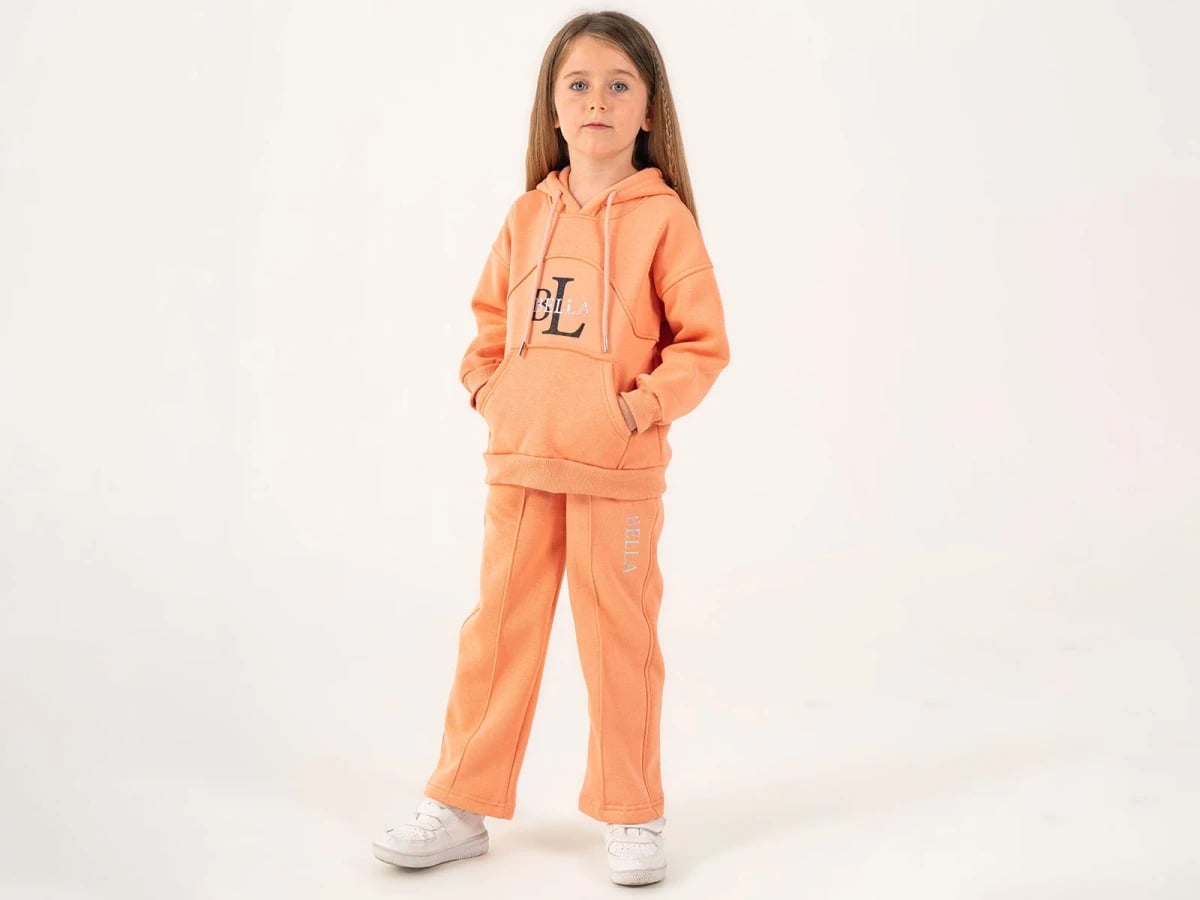 Girls' Bella Print Hooded Sweatshirt and Trousers Set - Peach - Lumii - by Peralane