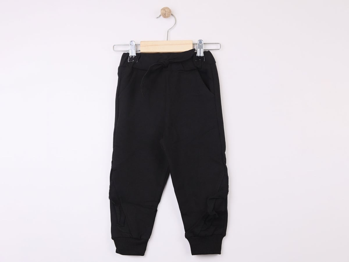 Girls' Drawstring Pants with Ripped Details - Black (Pack of 4) - Nickel - by Peralane