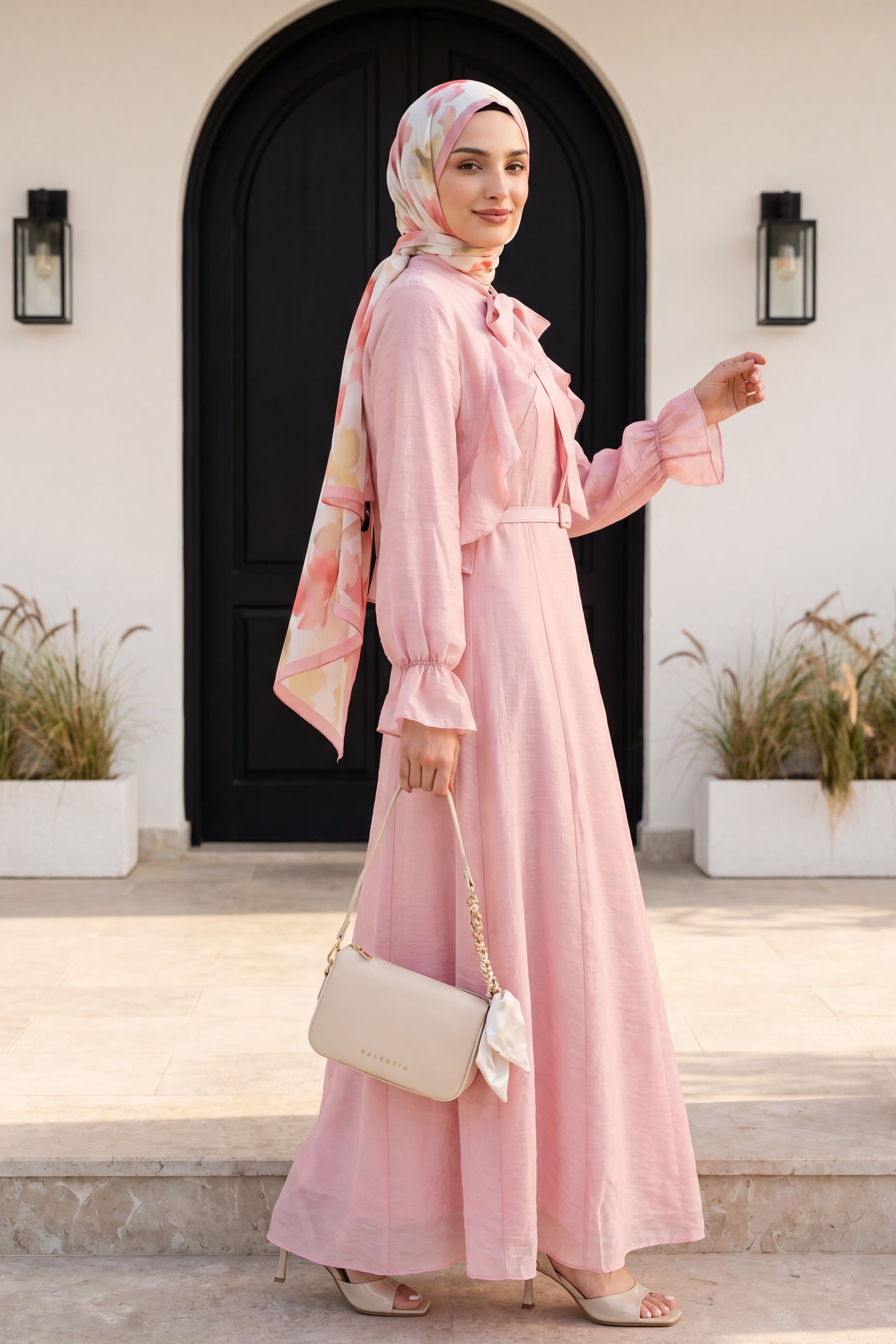 Tiered Tulle Voile Dress with Removable Bolero and Belt - Powder Pink - Podyumplus - by Peralane - photo 3