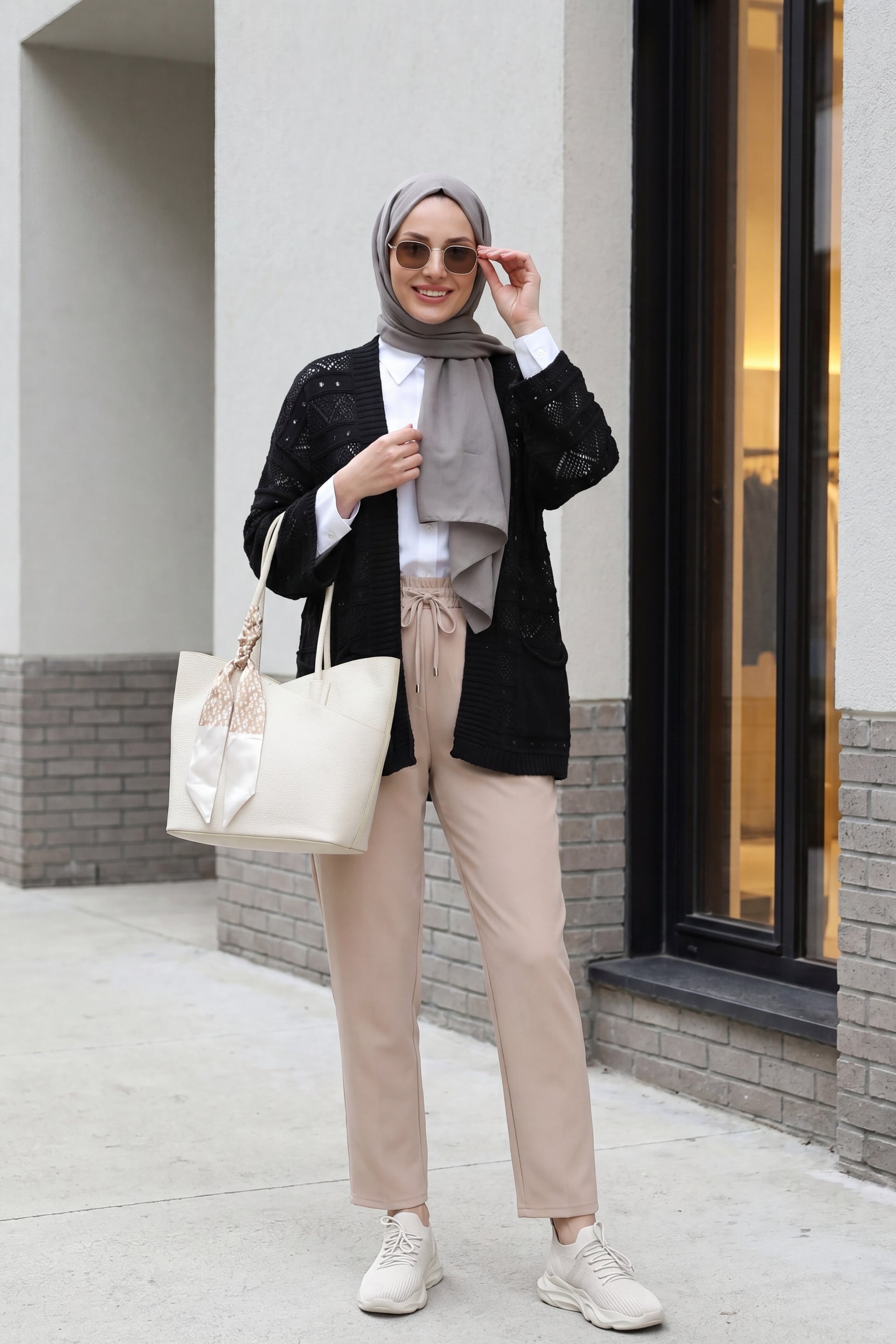 Black Open-Knit Spanish-Sleeve Cardigan with Double Pockets - Podyumplus - by Peralane