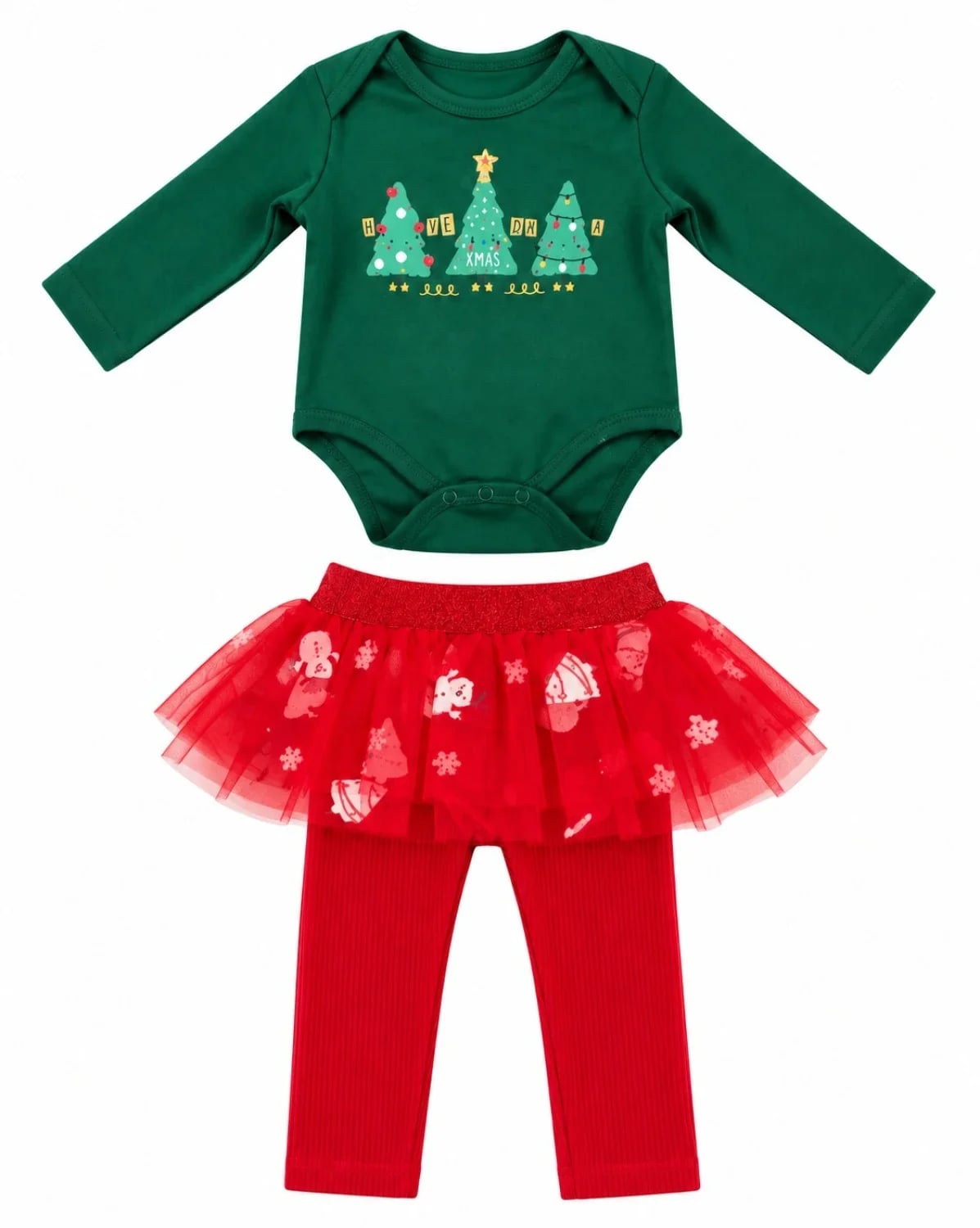 Girl's Christmas Dress with Green Top and Red Tulle Skirt - Interkidsy - by Peralane