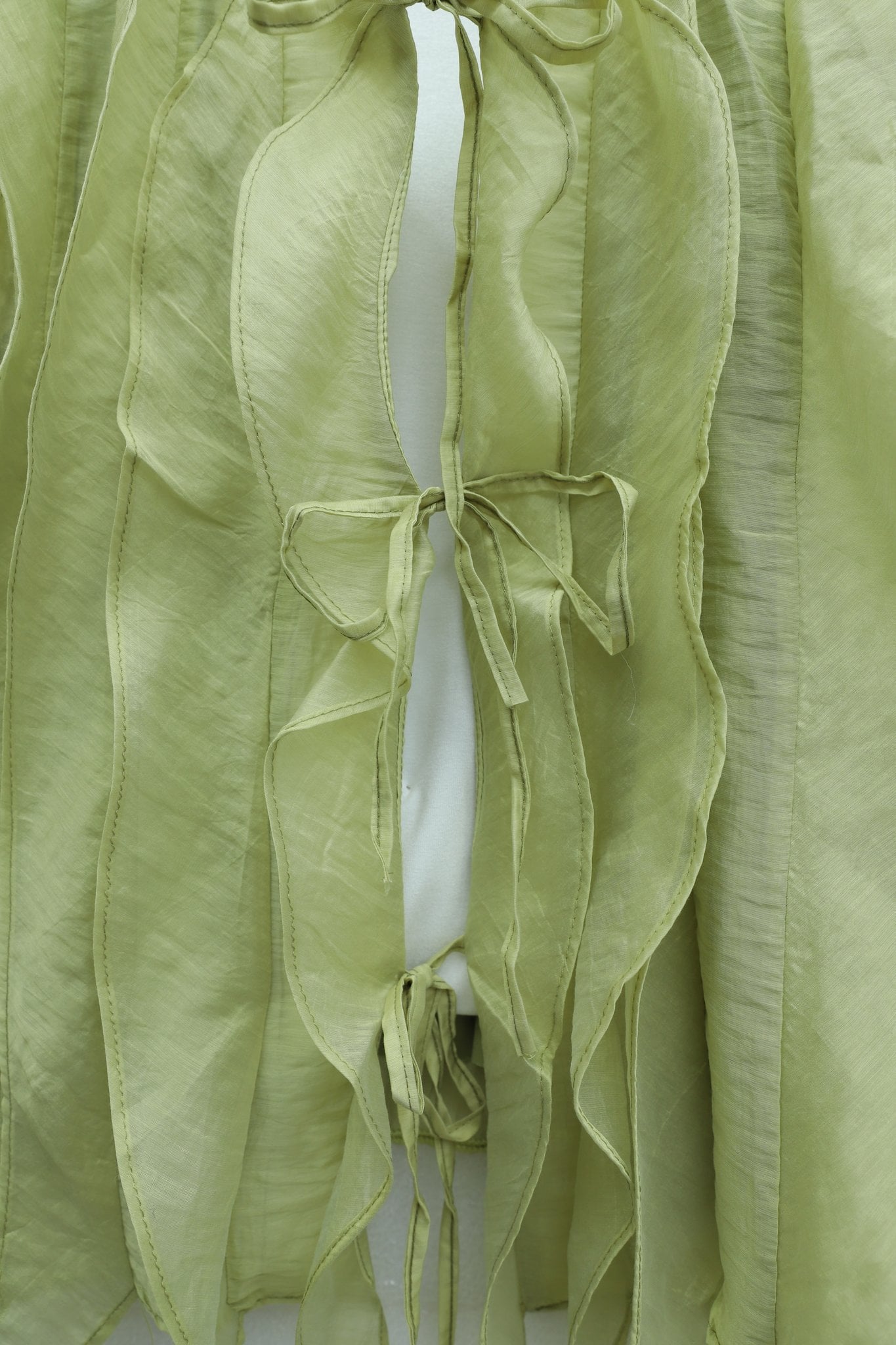 Front Tie Ruffled Lined Asymmetric Cupro Two-Piece Set - Olive Green - Podyumplus - by Peralane - photo 7