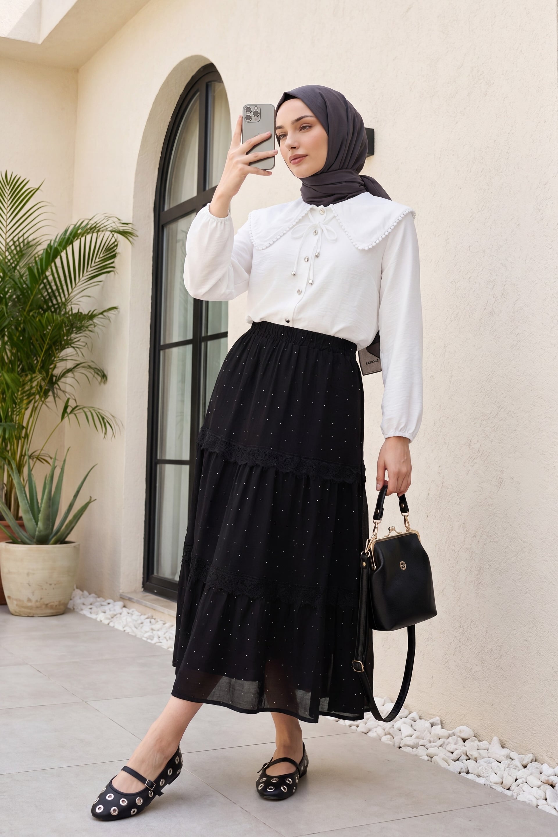 White Blouse with Peter Pan Collar and Lace Trim - Podyumplus - by Peralane - photo 3