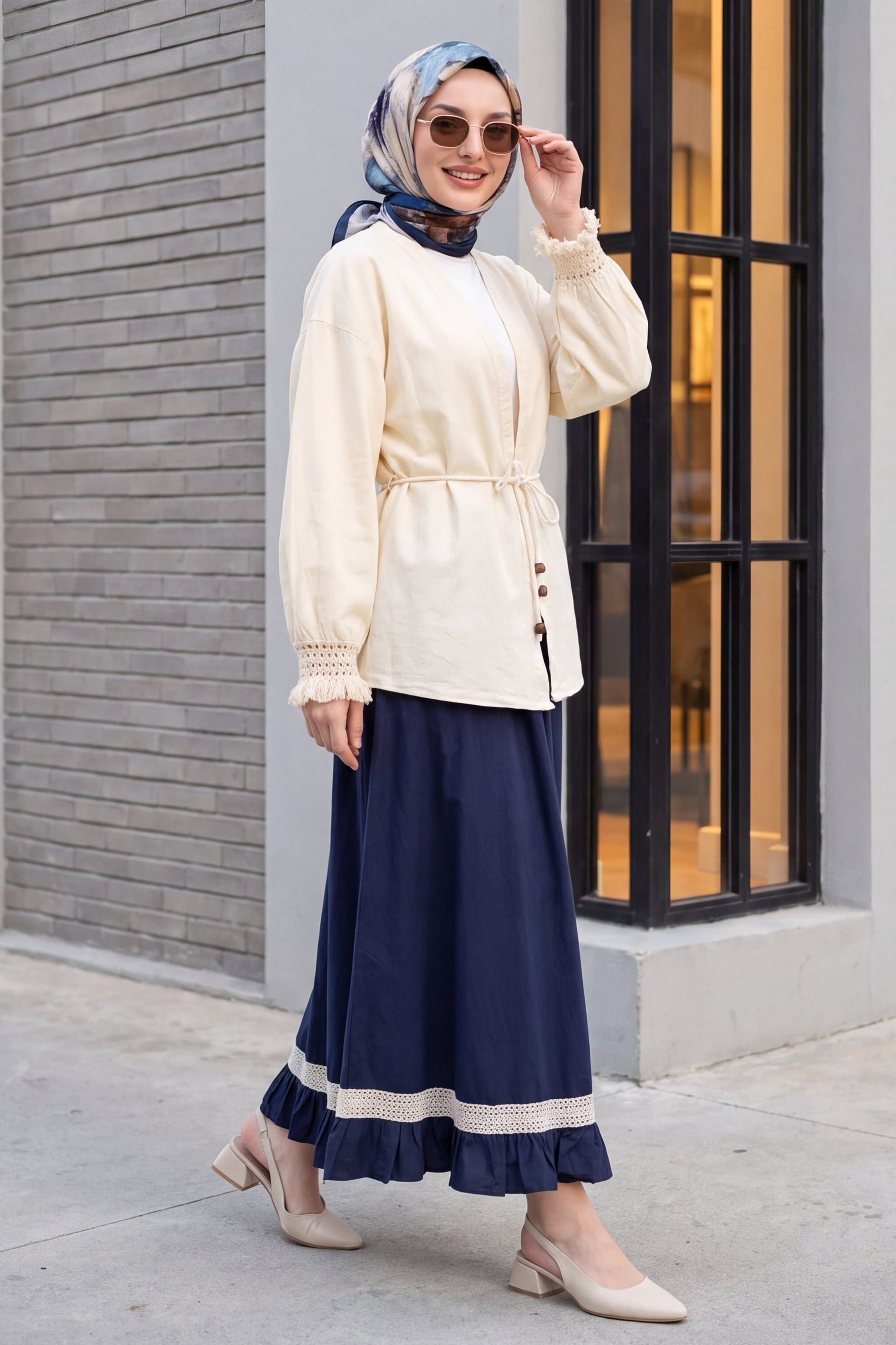 Cream Belted Kimono Cardigan with Tassel Trim - Podyumplus - by Peralane - photo 3