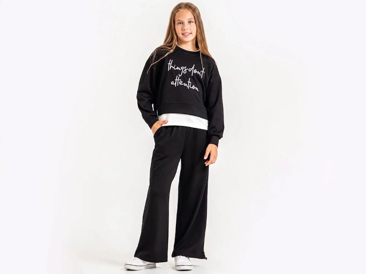 Black Printed Girls' Sweatshirt and Trousers Set - ÖZ Bebe - by Peralane