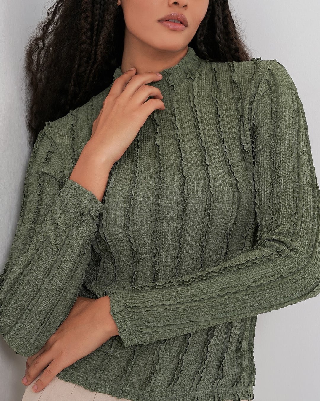 Women's Textured Stretch Knit Blouse 975 - Khaki - Bigdart - by Peralane - photo 6