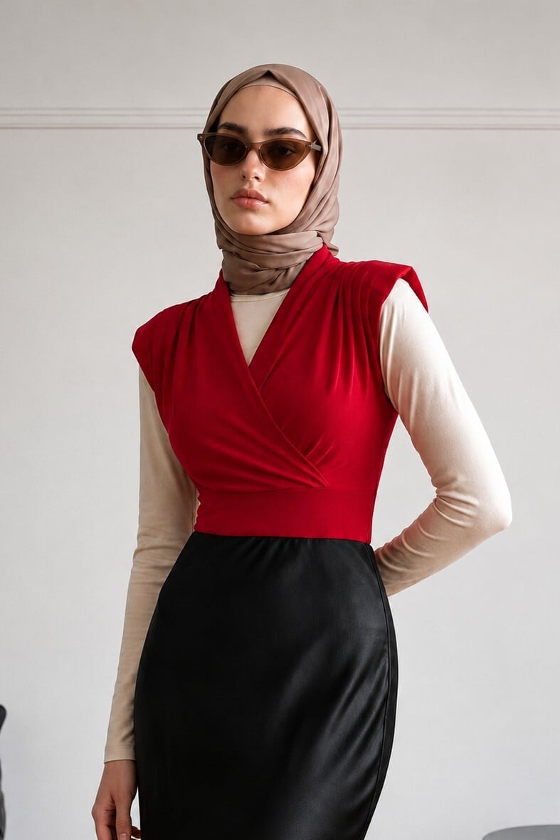 Womens Sleeveless Padded Wrap Blouse - Bordeaux - Podyumplus - by Peralane