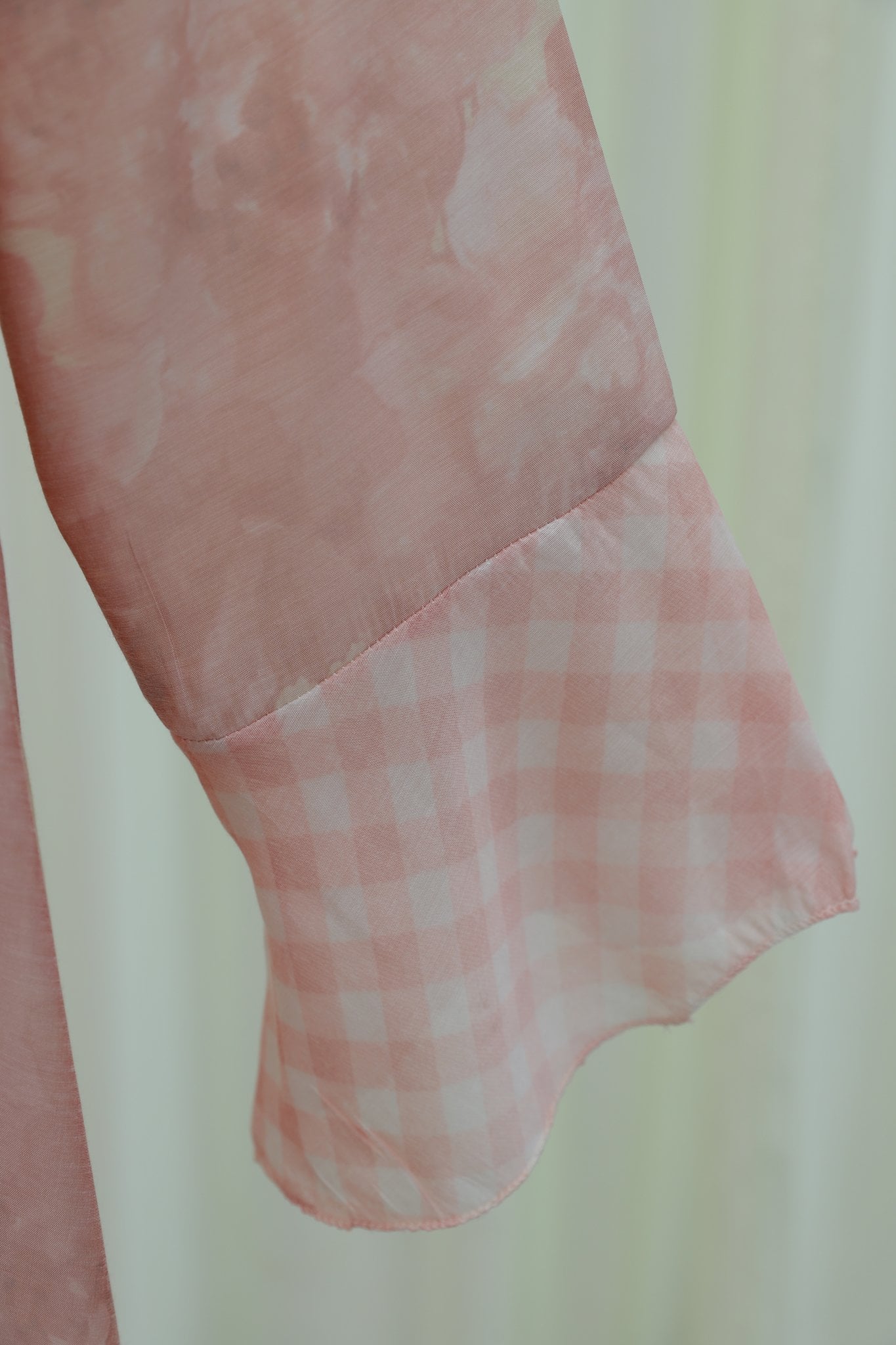 Women's Floral and Gingham Chiffon Dress with Tie Neck and Belt - Salmon - Podyumplus - by Peralane - photo 8