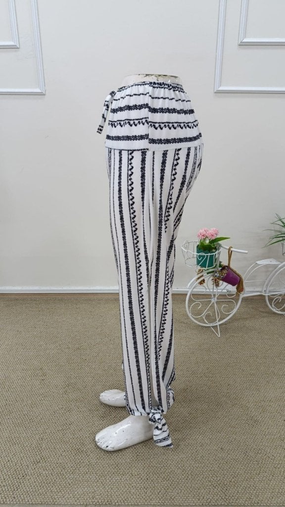 Women's High-Waist Patterned Tie-Ankle Slit Suprem Pantolon - Janes - by Peralane - photo 8