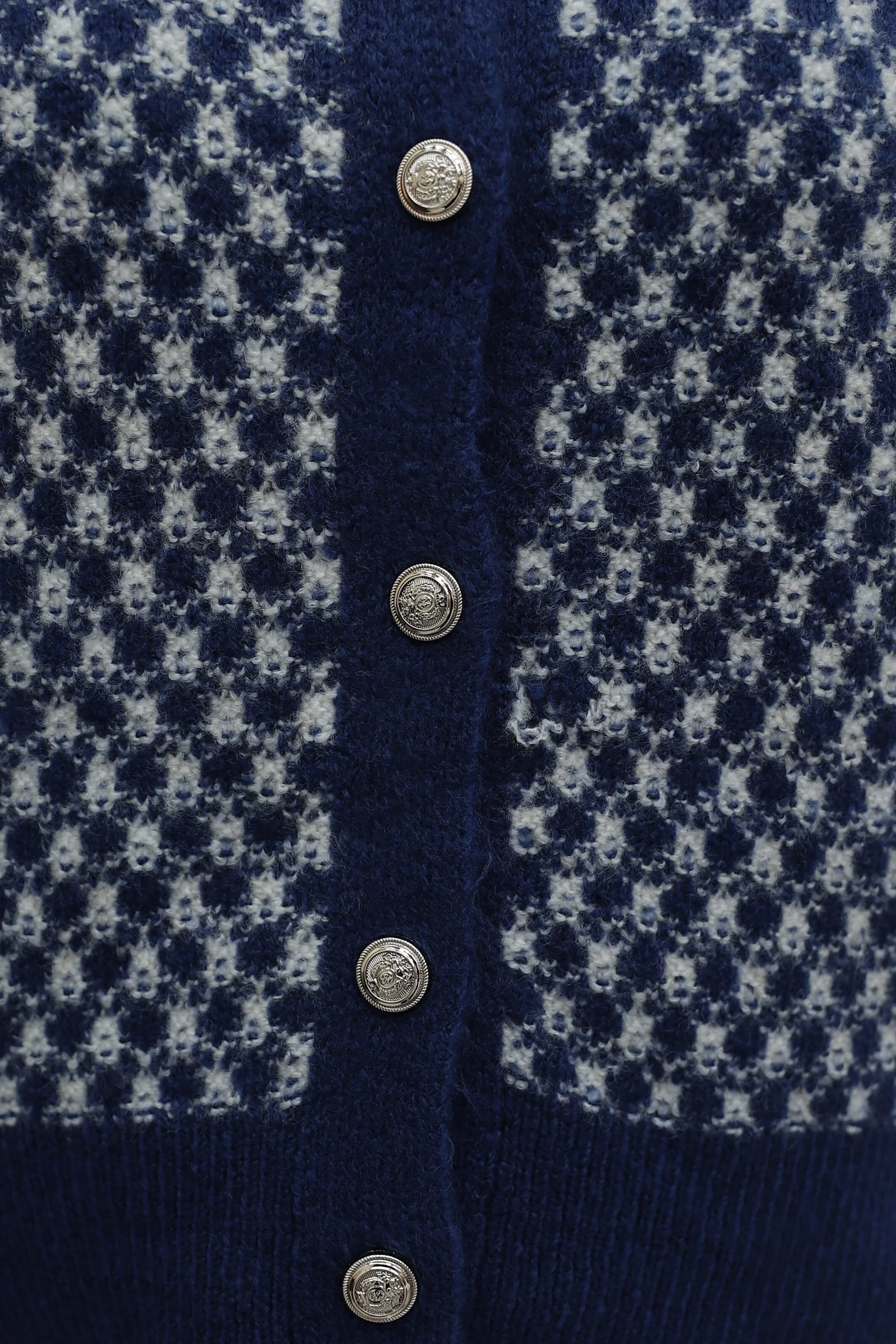 Round Neck Buttoned Patterned Knit Cardigan - Indigo - Podyumplus - by Peralane - photo 7