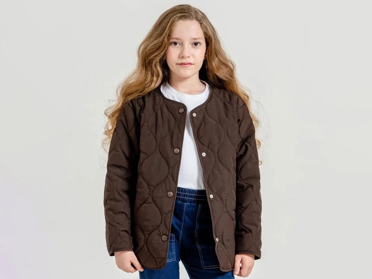 Girls' Quilted Button Jacket - Dark Brown - ÖZ Bebe - by Peralane