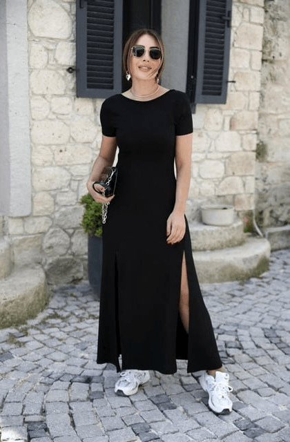 Women's Short-Sleeved Maxi Dress with Side Slits - Janes - by Peralane - photo 3
