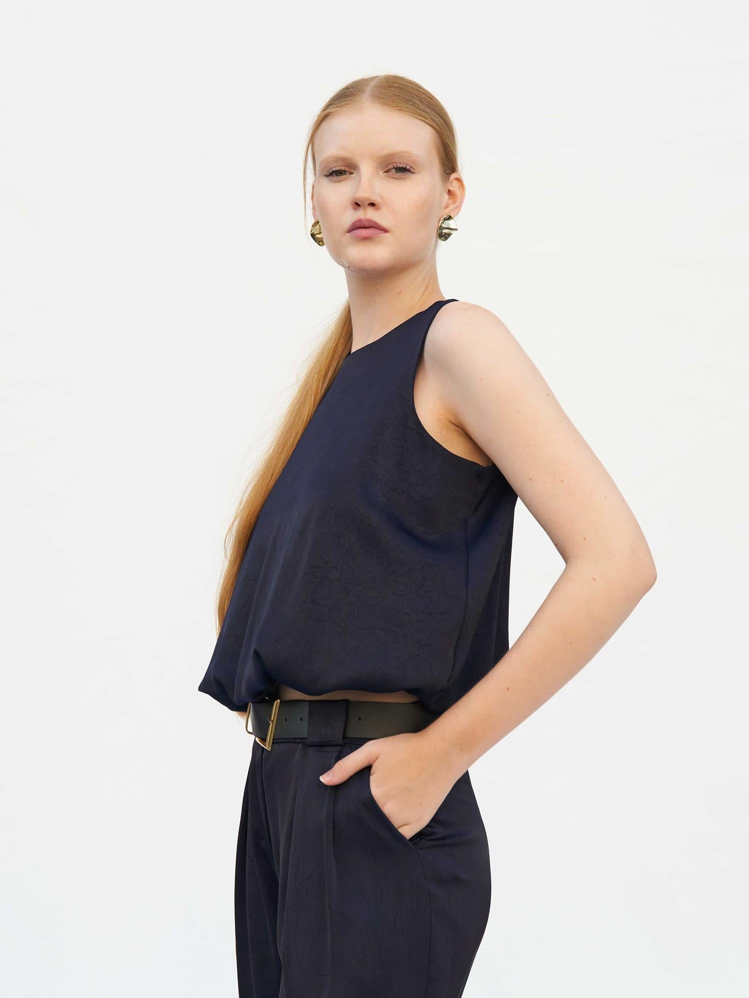 Navy Blue Sleeveless Textured Blouse - Lefon - by Peralane - photo 7