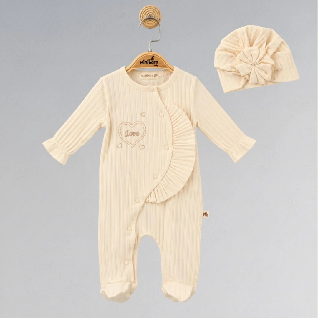 Cream Baby Romper and Hat Set - Pack of 3 - Miniborn - by Peralane
