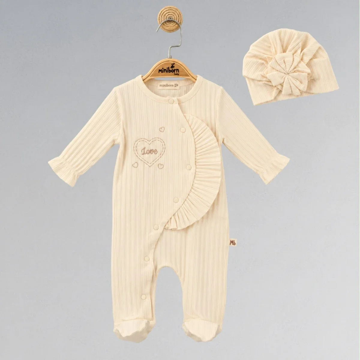 Cream Baby Romper and Hat Set - Pack of 3 - Miniborn - by Peralane
