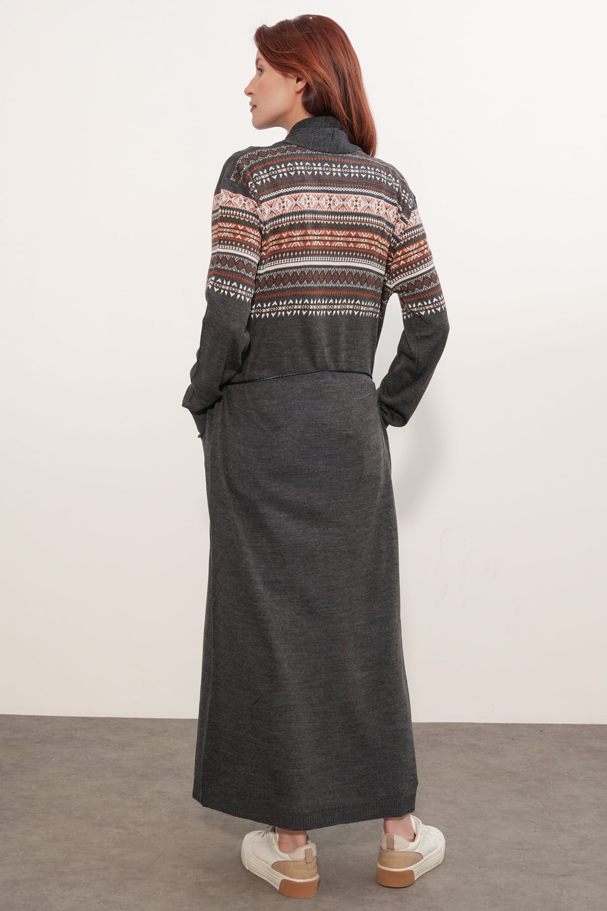 Long Knit Cardigan with Belt - Dark Grey - Bigdart - by Peralane - photo 5