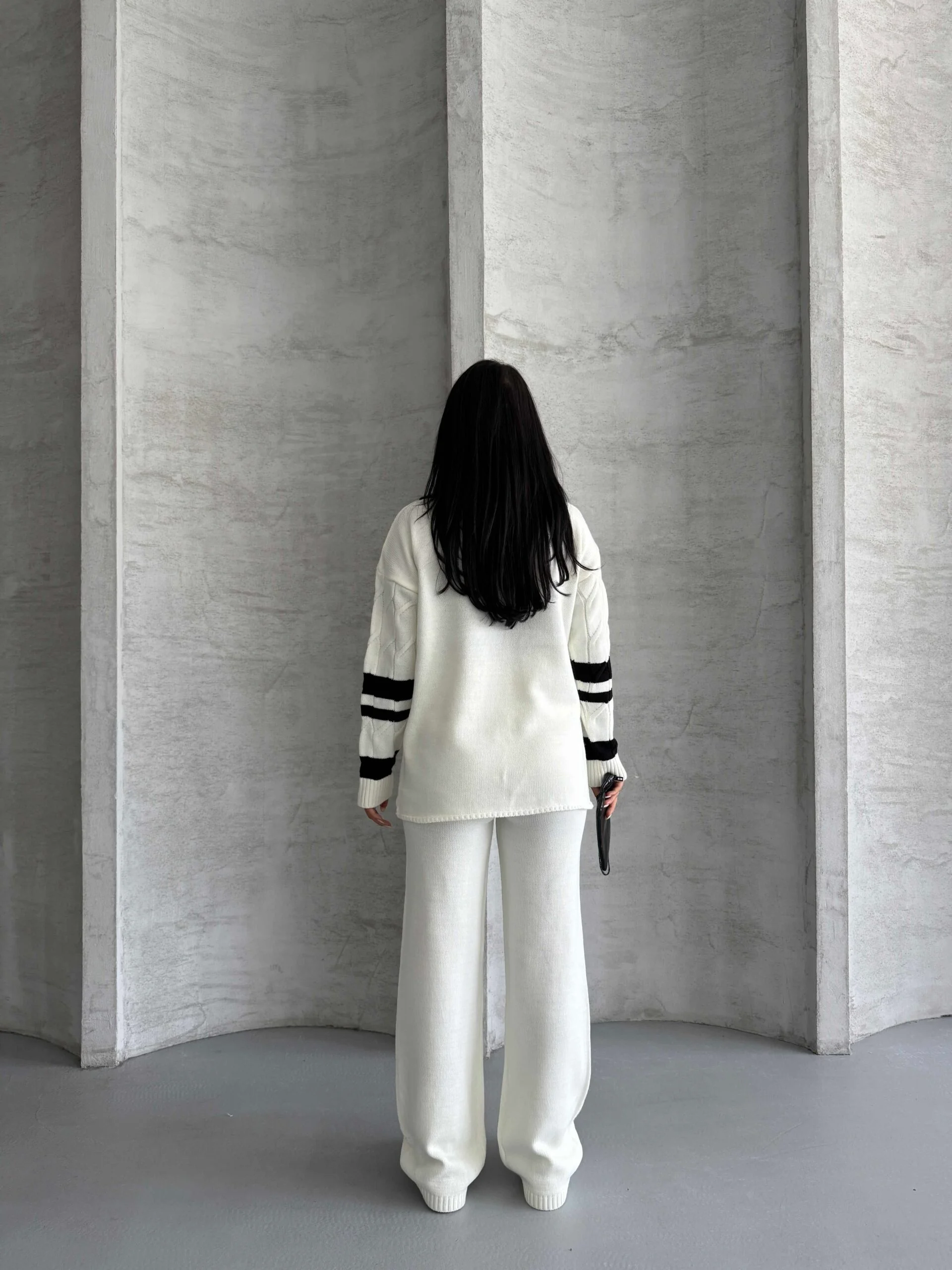 White Cable Knit Sweater and Wide-Leg Trousers Set - My Bee - by Peralane - photo 2