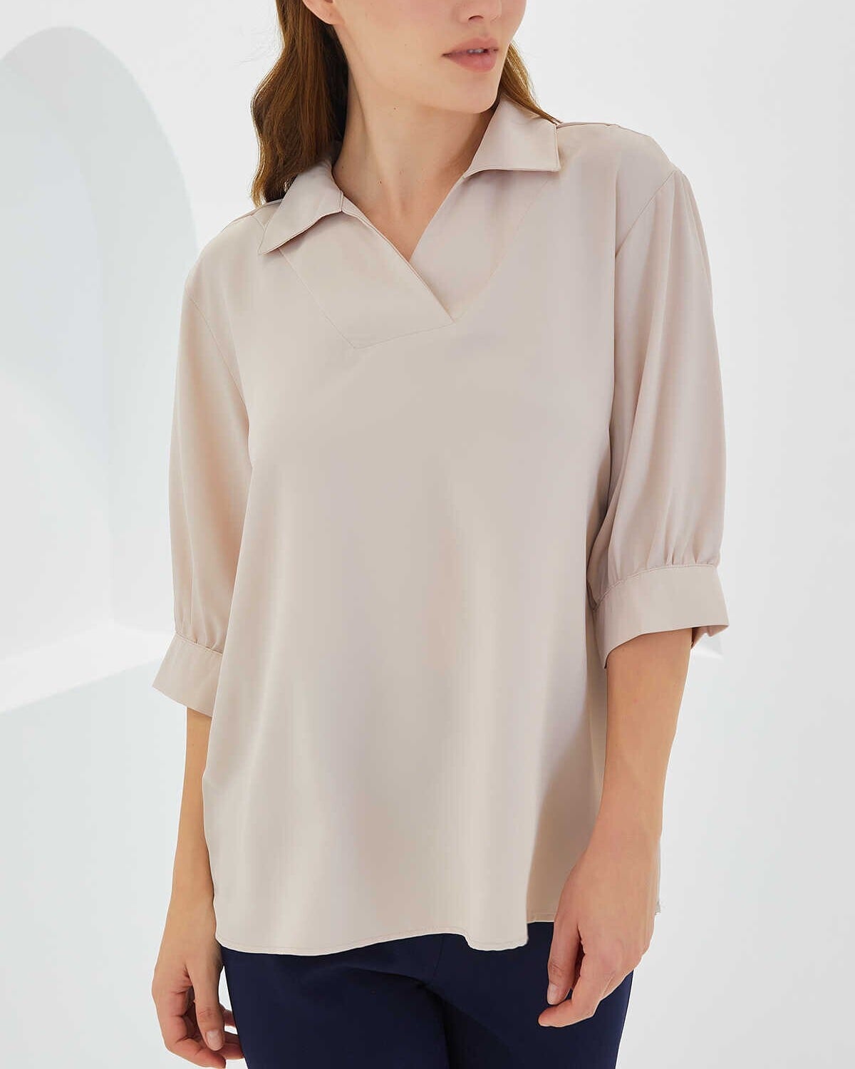 Women's Cream Collared Satin Blouse - Bigdart - by Peralane - photo 2