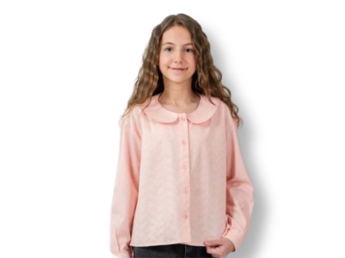 Peter Pan Collar Girls' Blouse - Pale Pink Floral - Ecolkiz - by Peralane