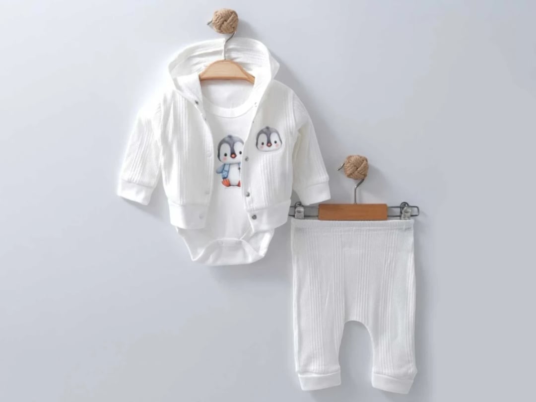 Penguin Print Unisex Baby Set - Bodysuit, Jacket, Pants - Nayinom - by Peralane