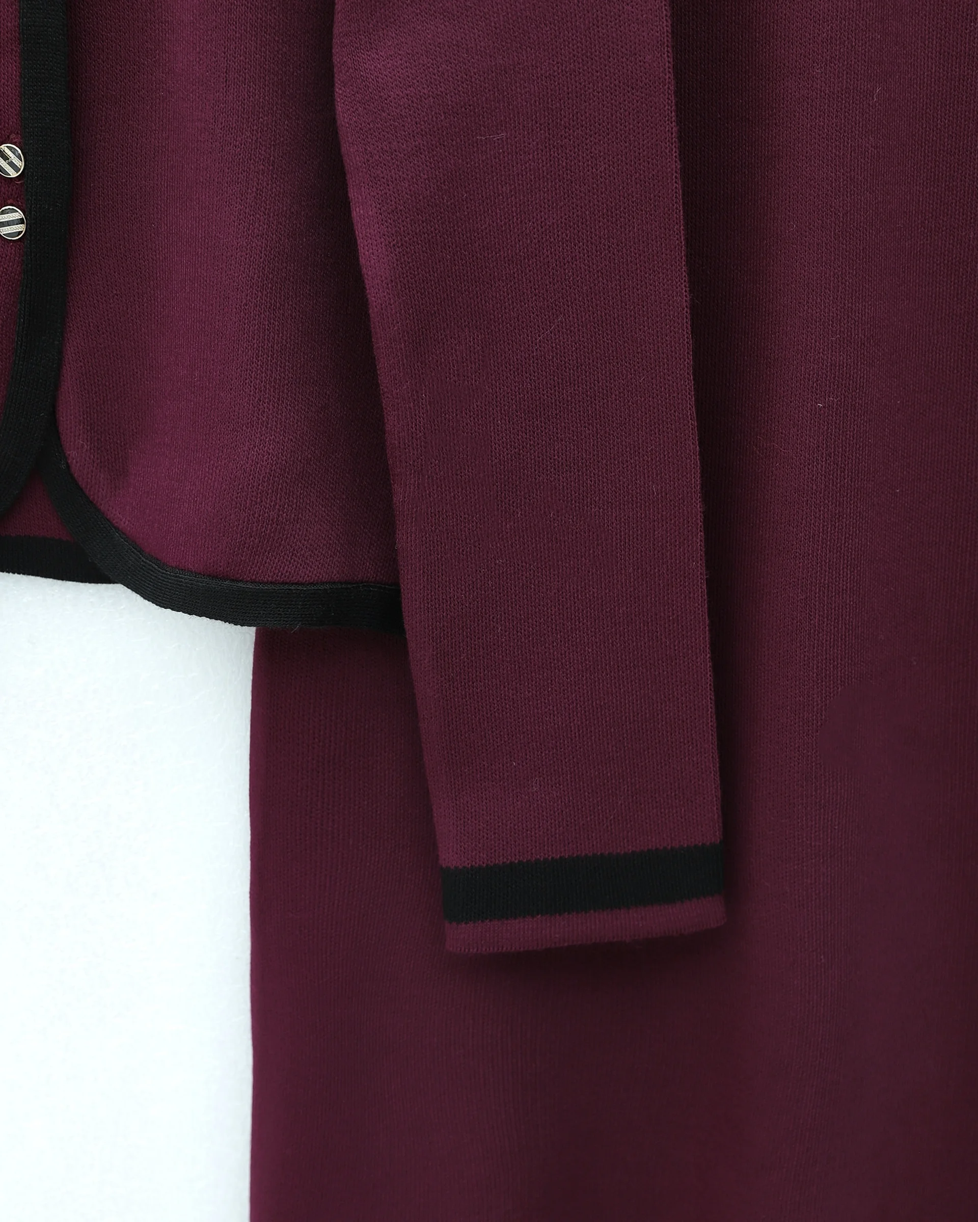 Lace-Up Trim Button Skirt Knit Set - Burgundy - Podyumplus - by Peralane - photo 5