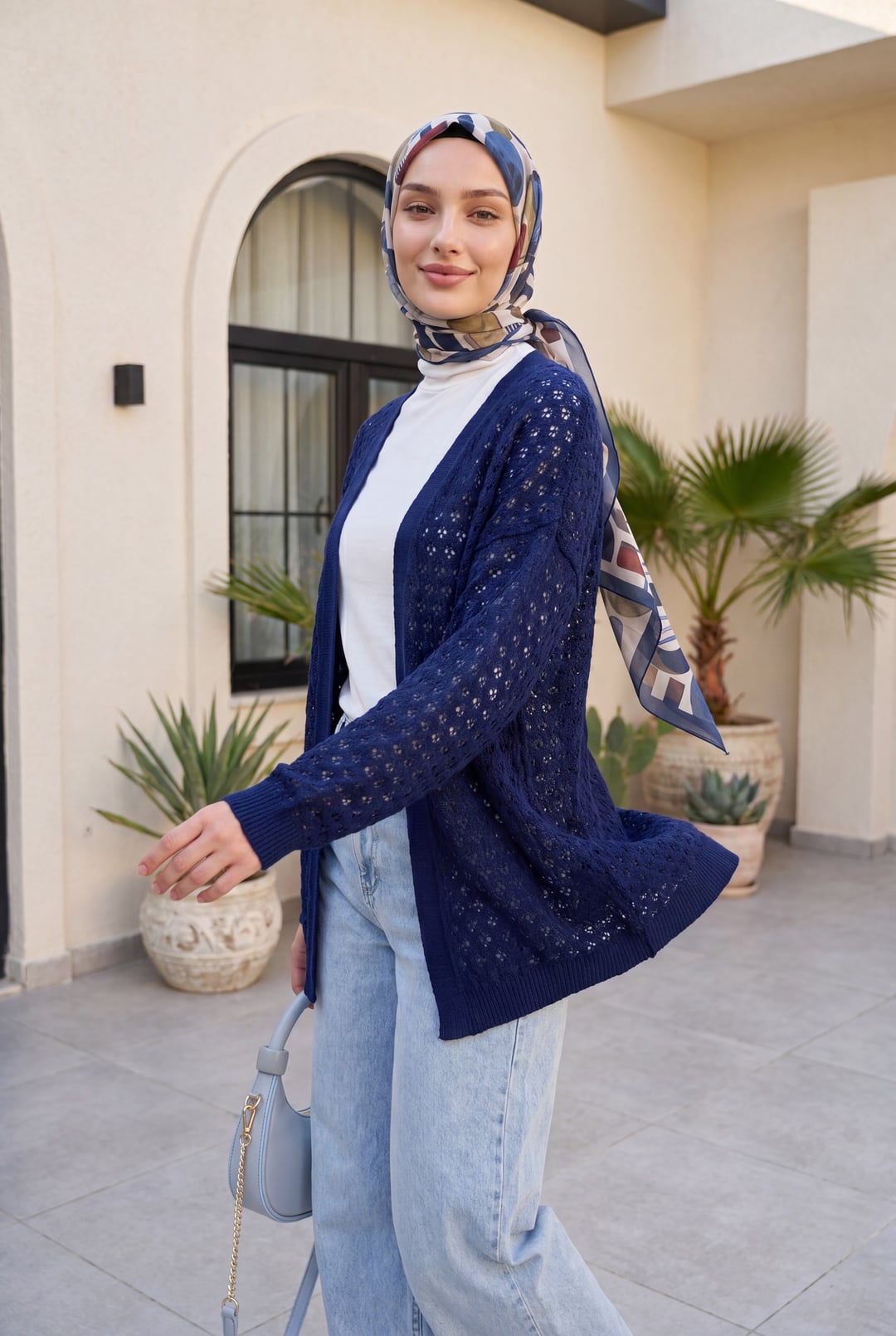 Navy Blue Open-Knit Cardigan - Podyumplus - by Peralane