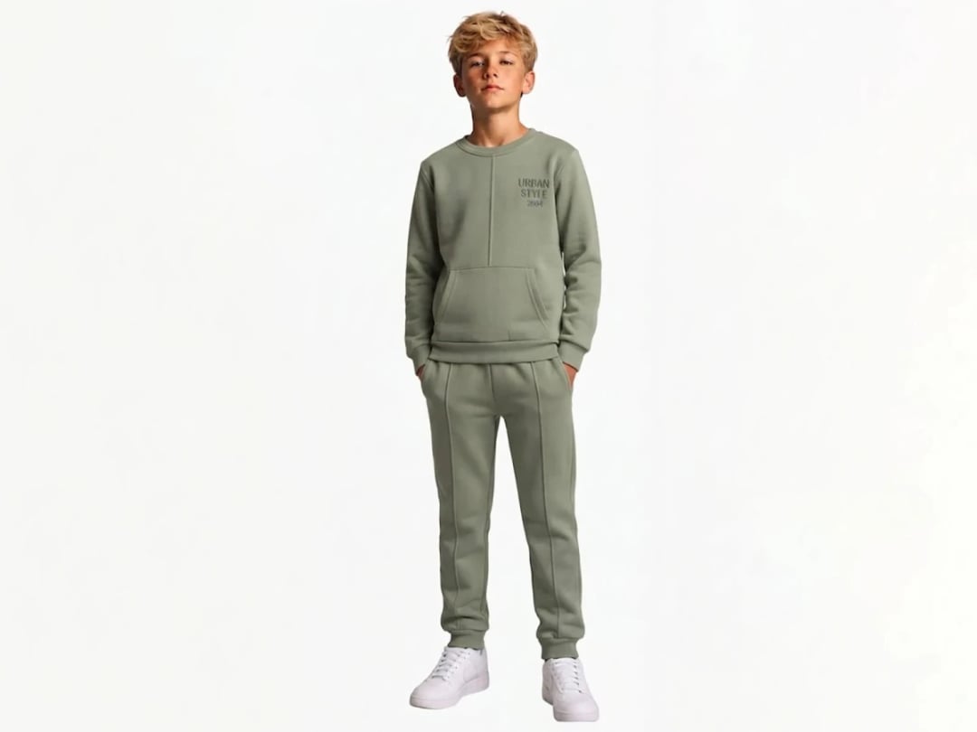 Sage Green Boys' Tracksuit Set with Print - Koska - by Peralane