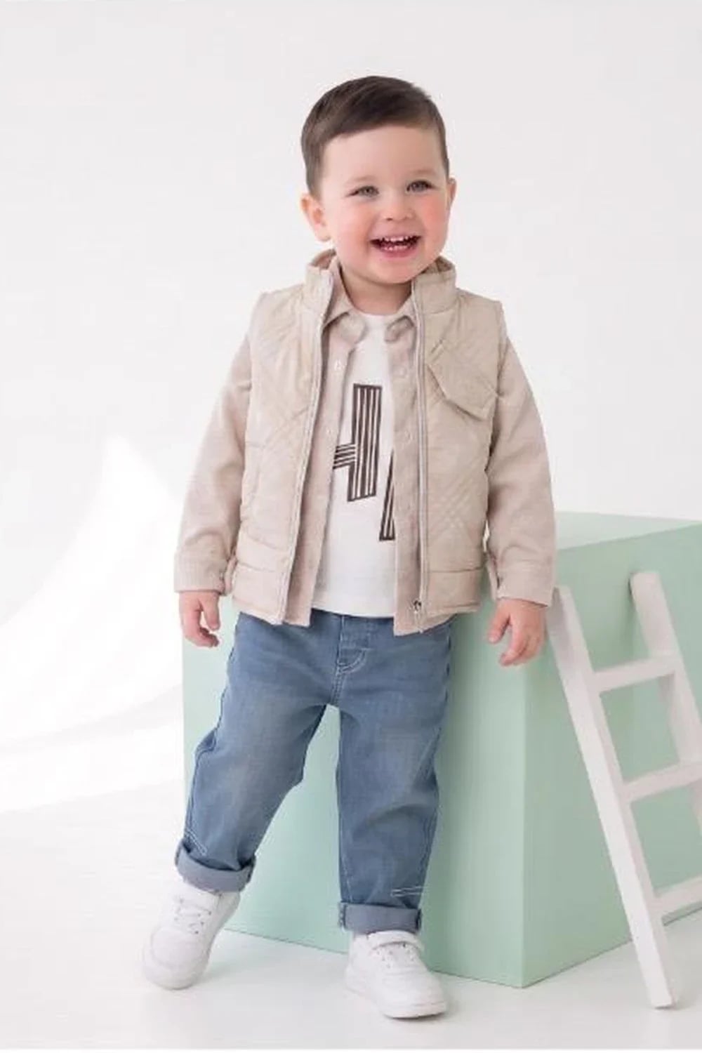 Boys' 4-Piece Outfit Set with Vest - Cream - Has Bereket - by Peralane