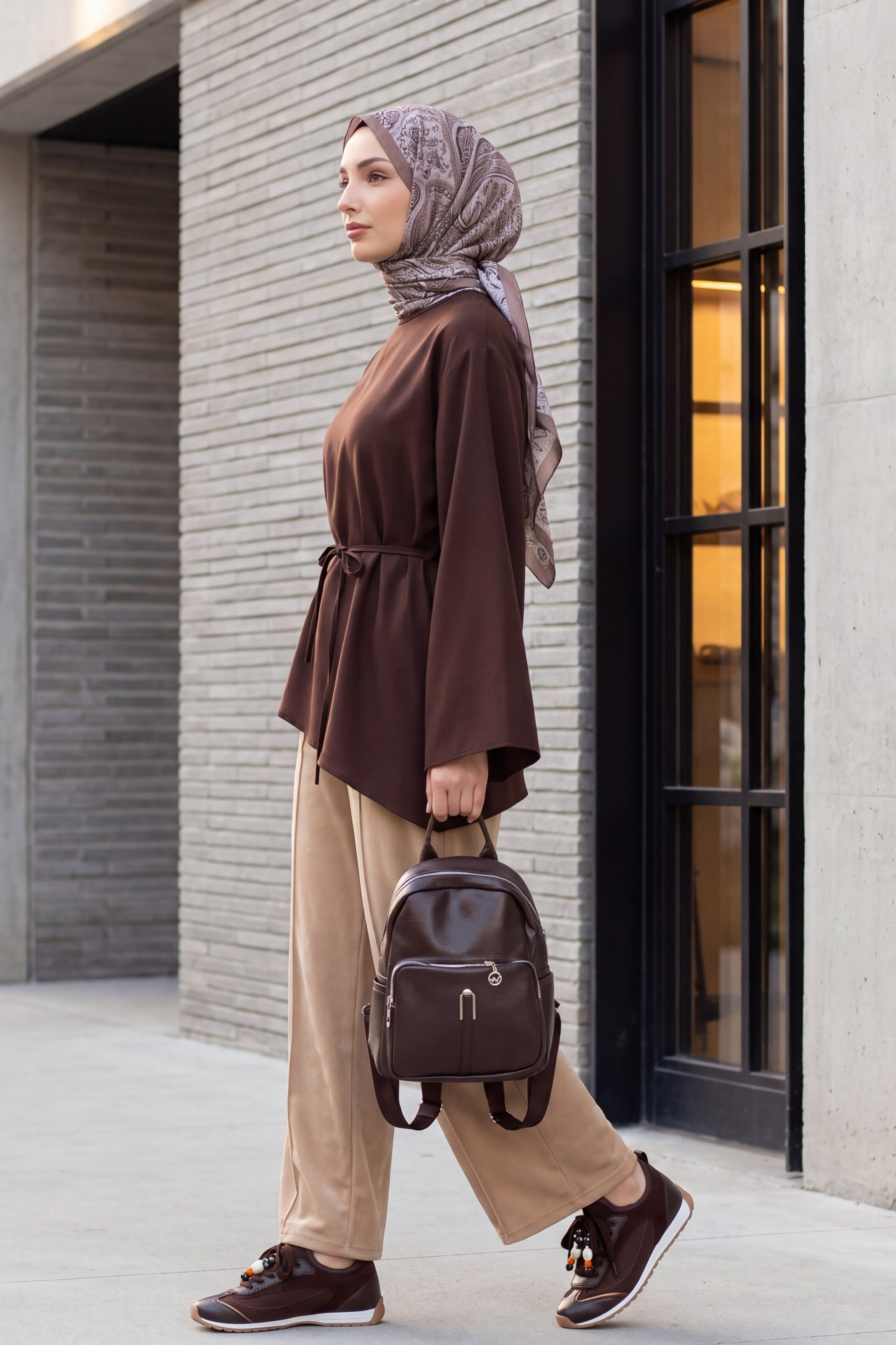 Wide-Leg Velvet Trousers with Drawstring Waist - Beige - Podyumplus - by Peralane - photo 5