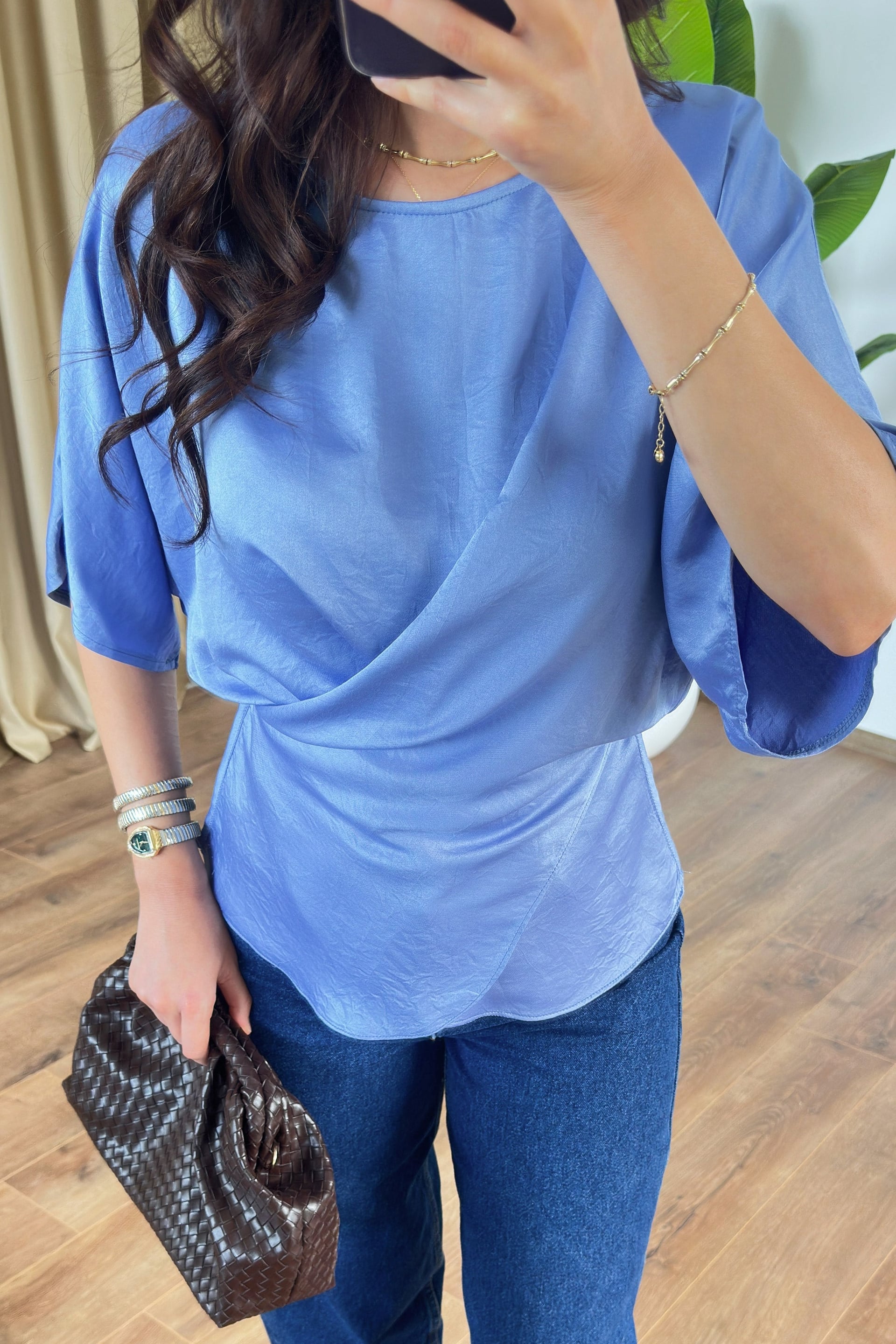Light Blue Wrap Tie Blouse for Women - Lustri̇n - by Peralane - photo 5