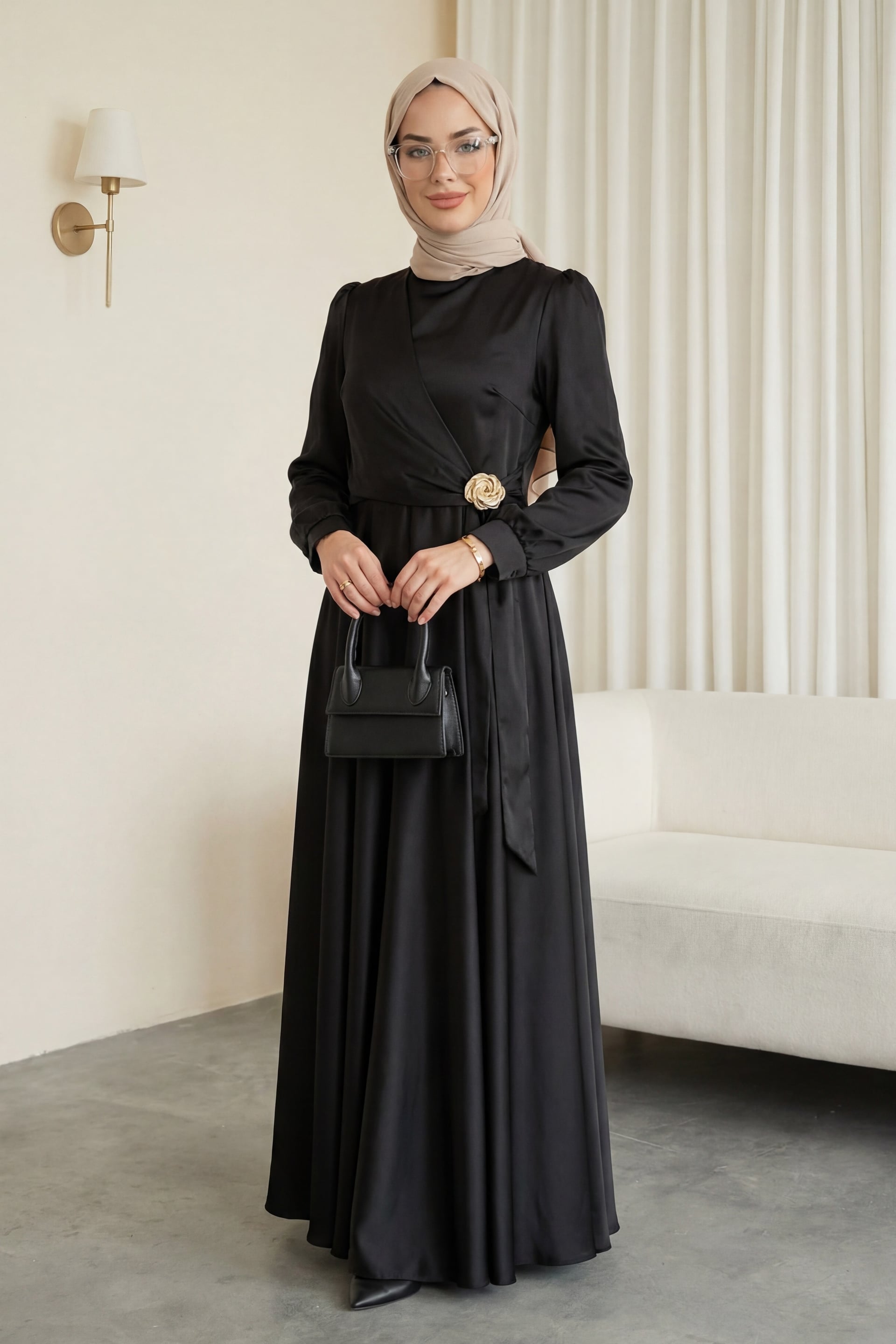 Black Satin Evening Dress with Side Laced and Buckled Waist - Podyumplus - by Peralane - photo 3