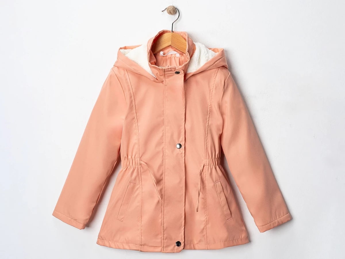 Girls' Sherpa-Lined Hooded Jacket with Drawstring Waist – Peach - Carino - by Peralane